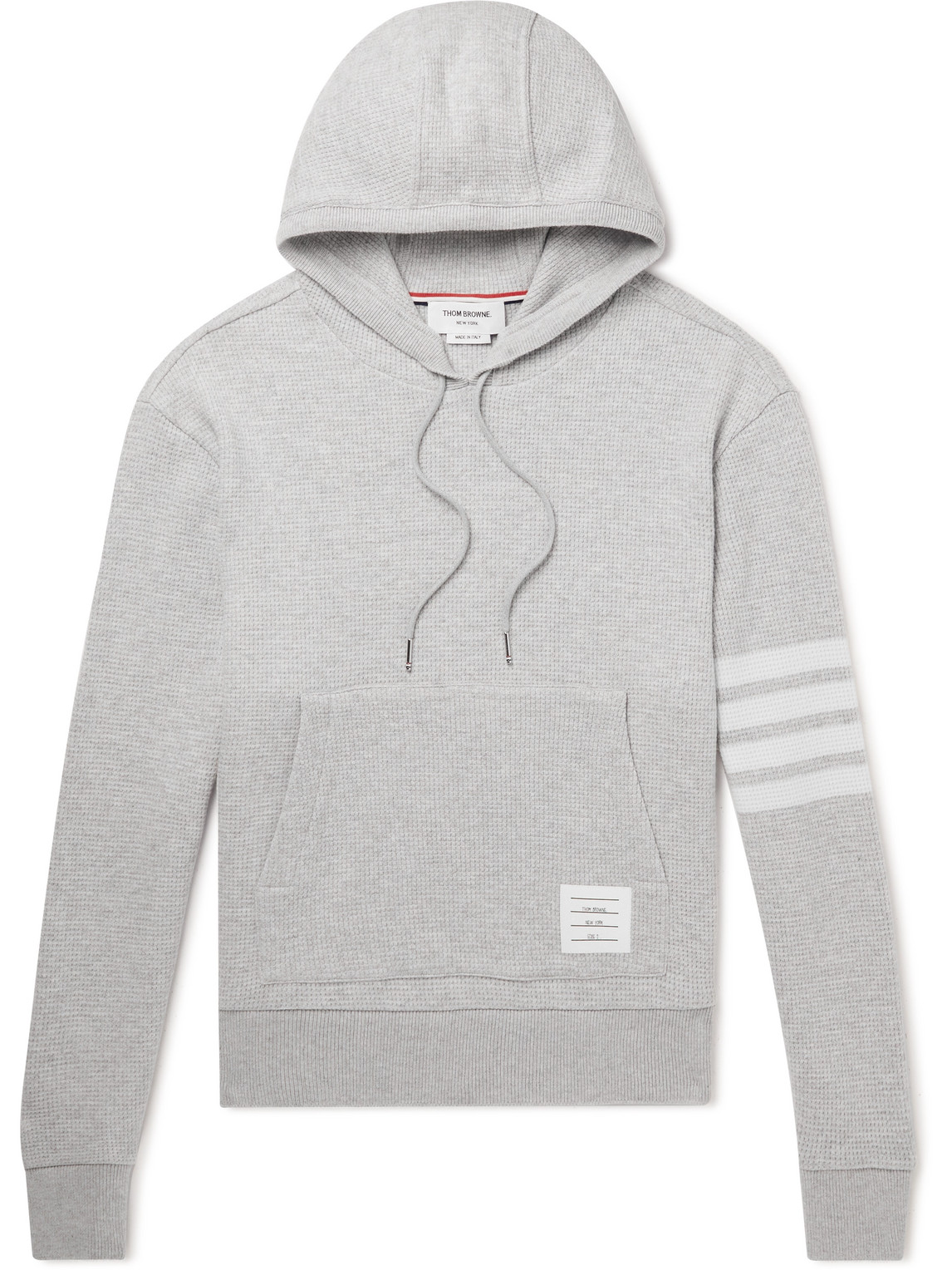 THOM BROWNE STRIPED WAFFLE-KNIT CASHMERE AND WOOL-BLEND HOODIE