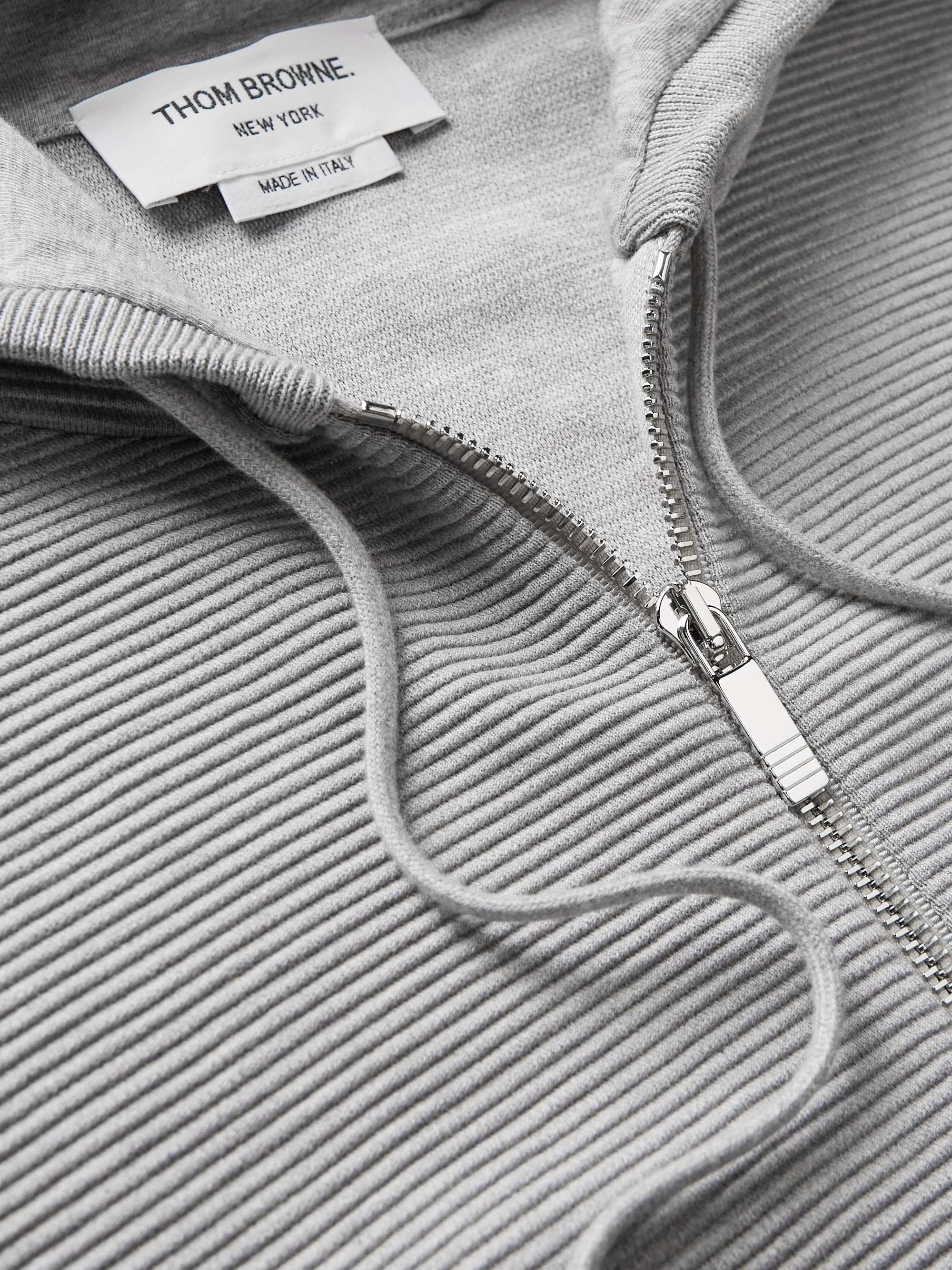 THOM BROWNE Striped Ribbed Cotton-Jersey Zip-Up Hoodie
