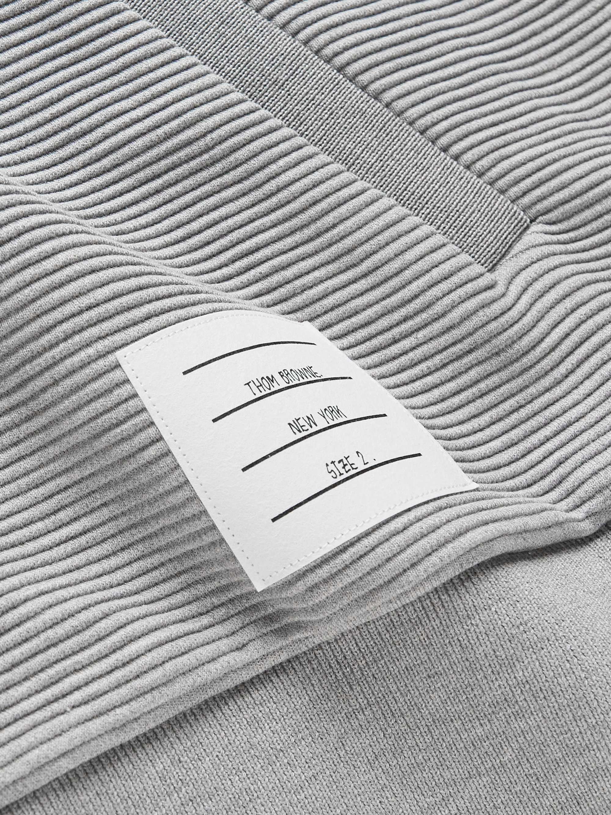 THOM BROWNE Striped Ribbed Cotton-Jersey Zip-Up Hoodie