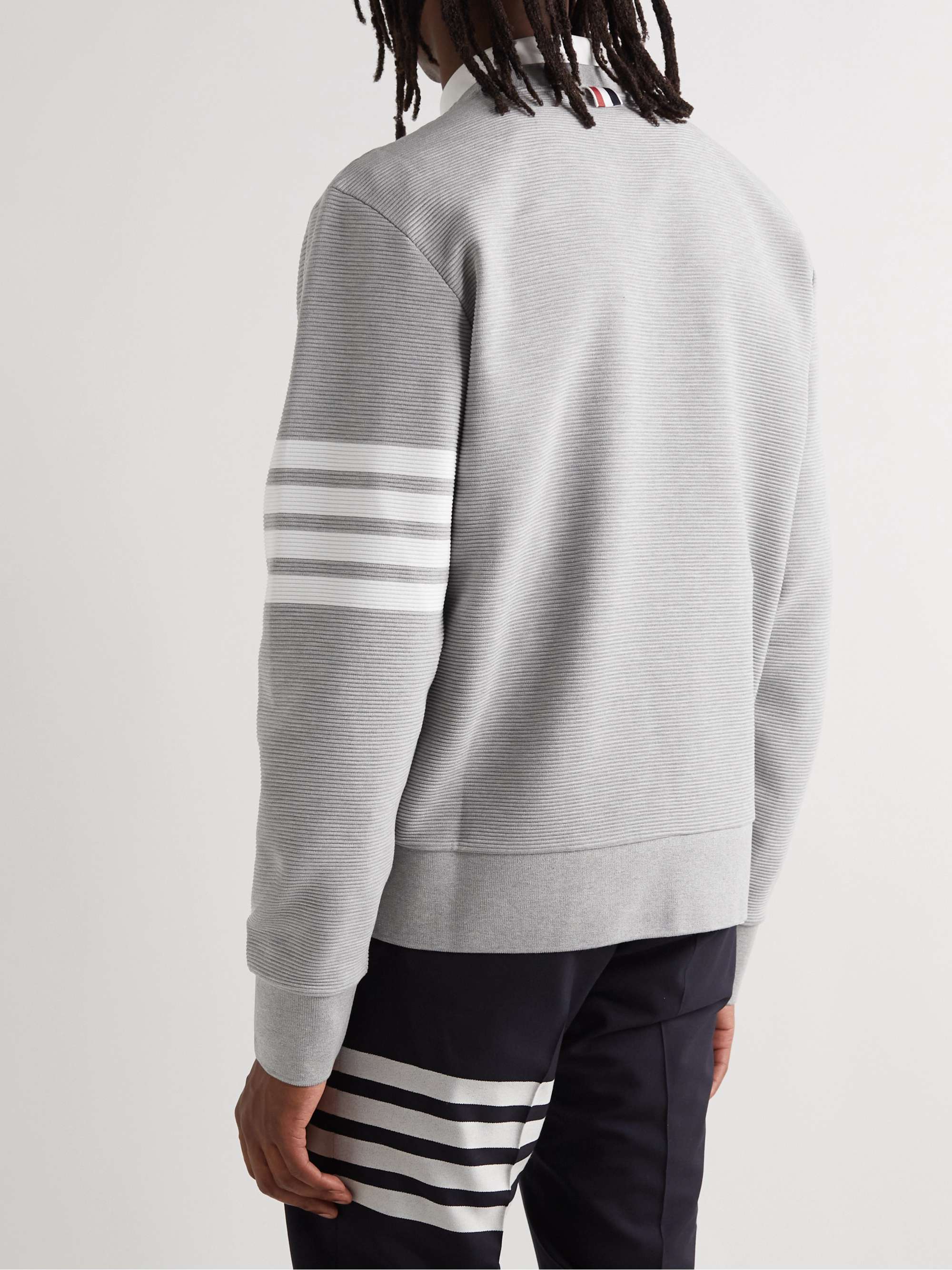 THOM BROWNE Striped Ribbed Cotton-Jersey Sweatshirt