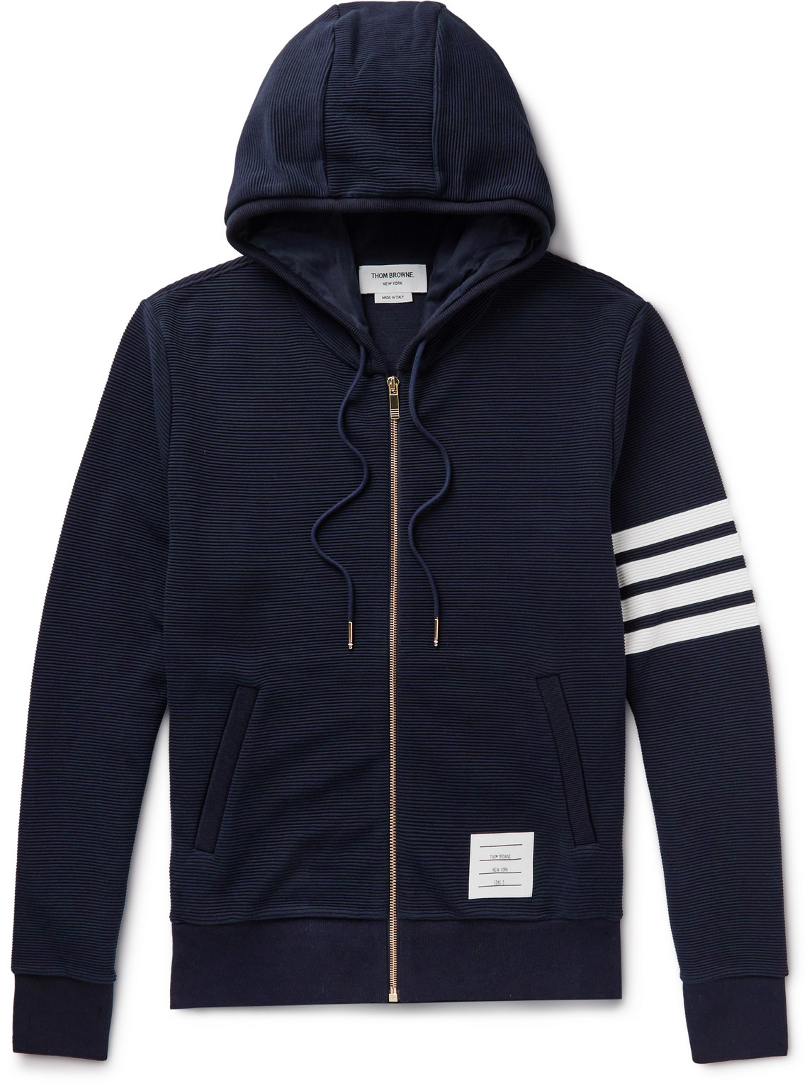 Thom Browne Slim-fit Striped Loopback Cotton-jersey Zip-up Hoodie In Blue