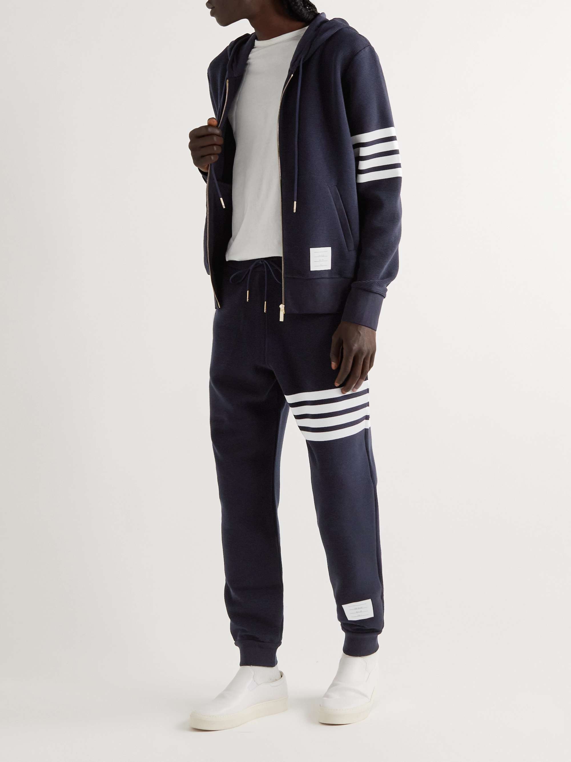 THOM BROWNE Tapered Striped Ribbed Cotton-Jersey Sweatpants for Men ...