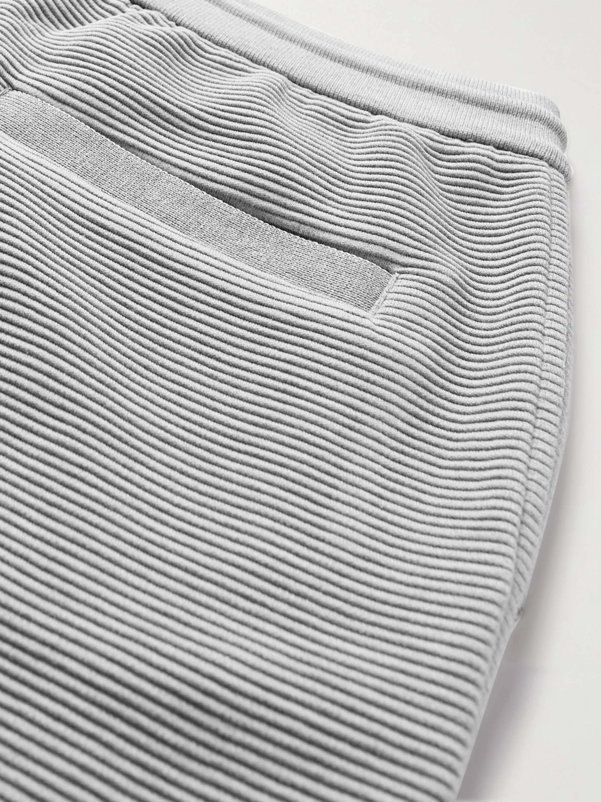 THOM BROWNE Straight-Leg Striped Ribbed Cotton-Jersey Drawstring Shorts