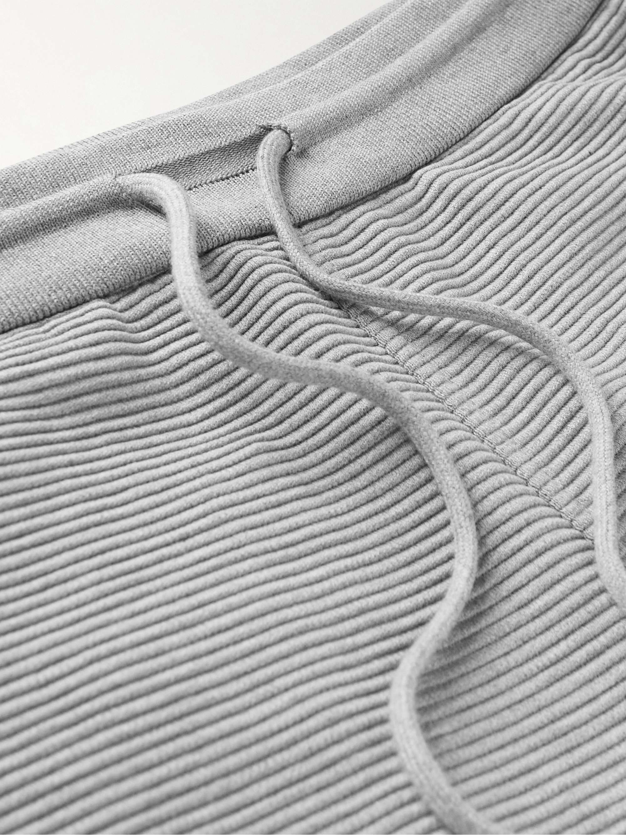 THOM BROWNE Straight-Leg Striped Ribbed Cotton-Jersey Drawstring Shorts