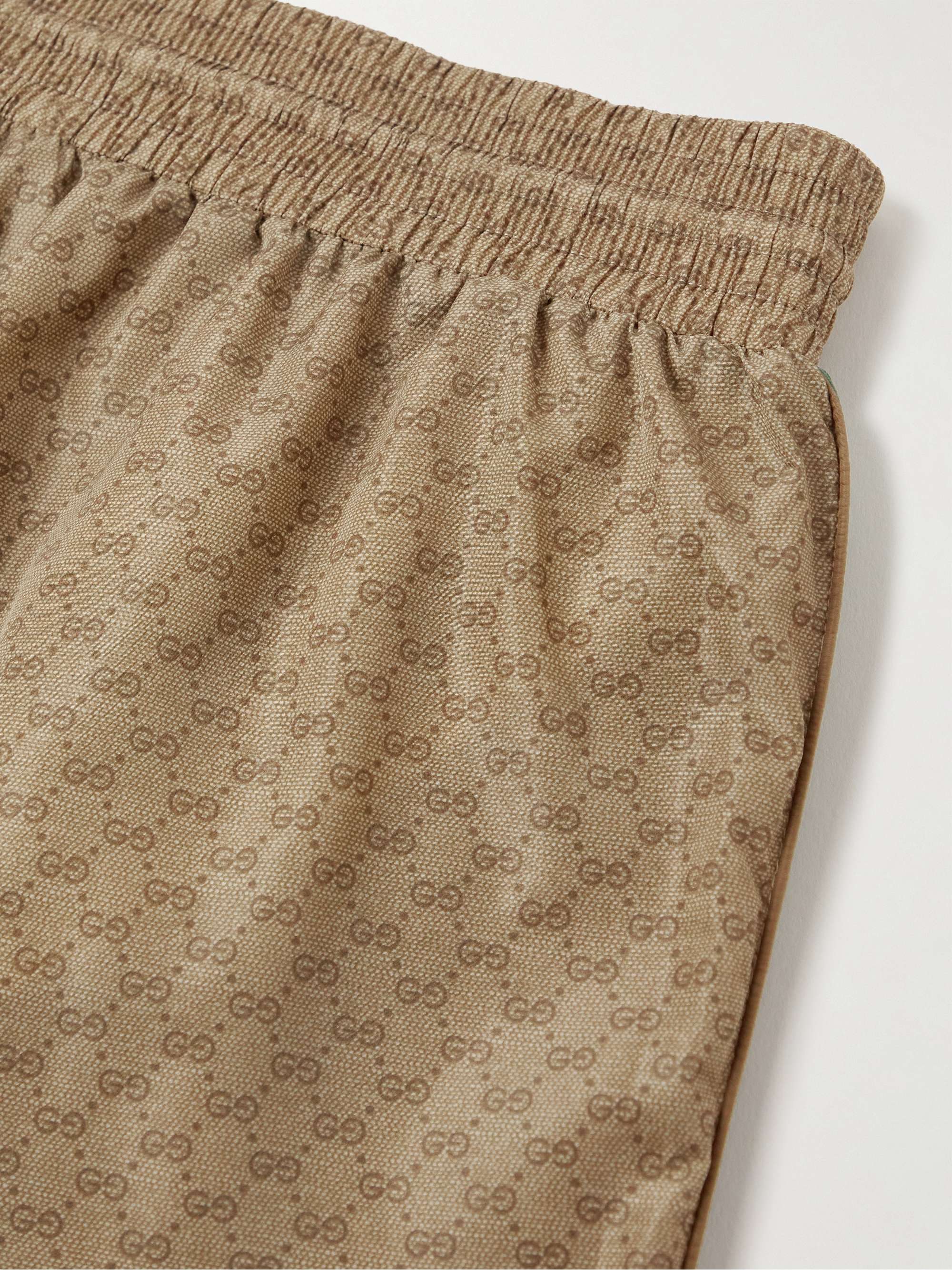 GUCCI Slim-Fit Mid-Length Logo-Print Striped Swim Shorts