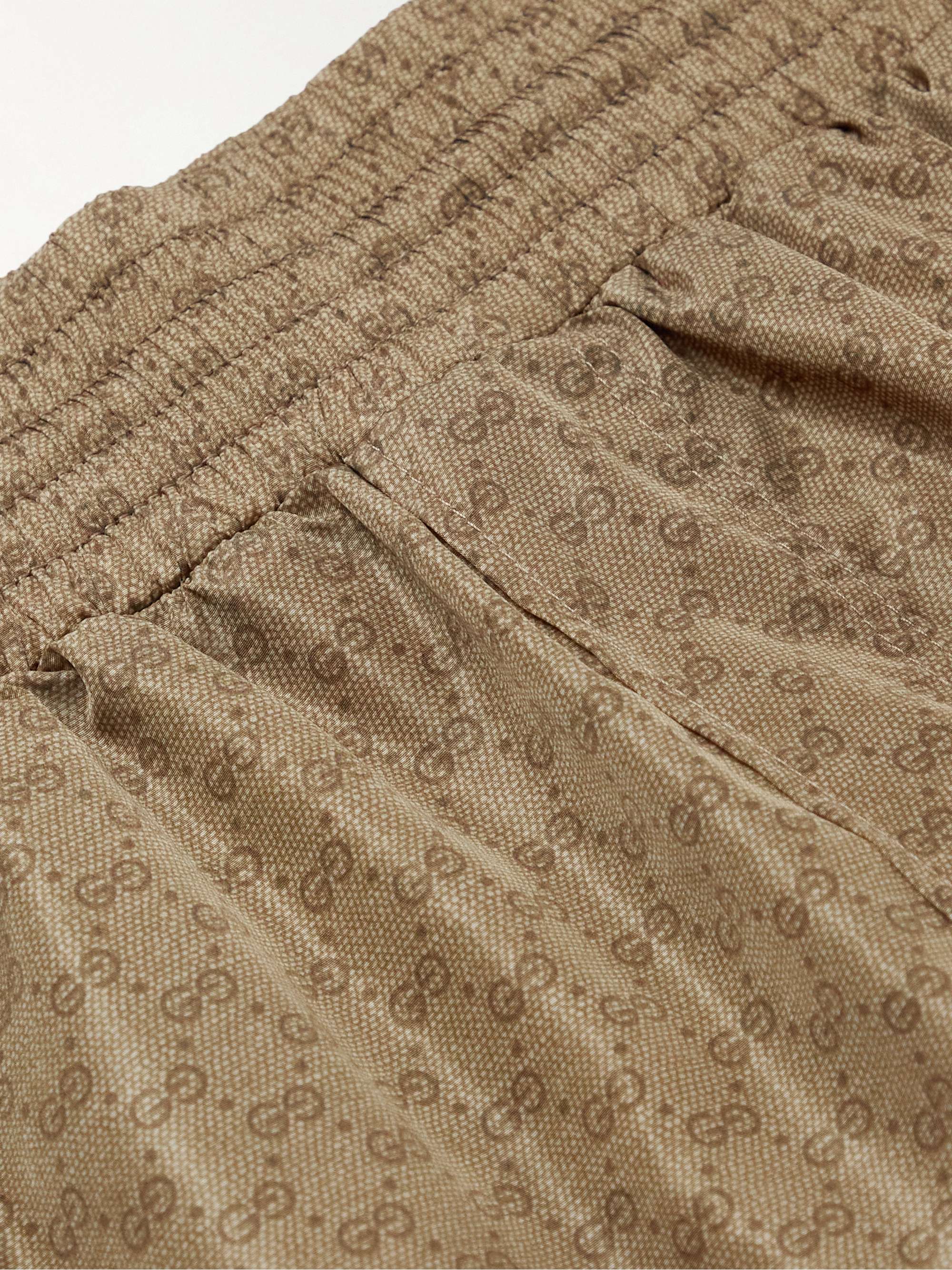 GUCCI Slim-Fit Mid-Length Logo-Print Striped Swim Shorts