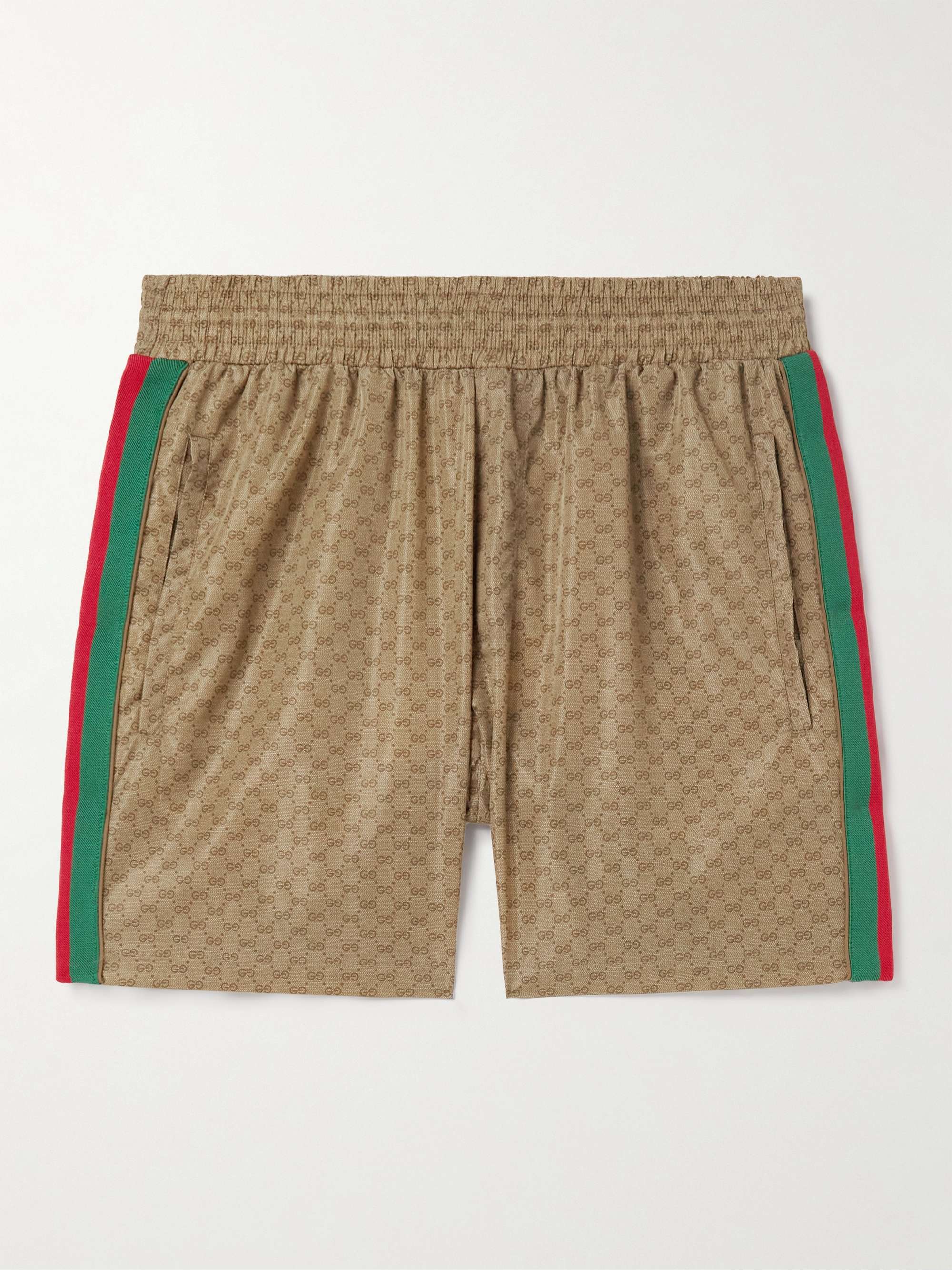 GUCCI Slim-Fit Mid-Length Logo-Print Striped Swim Shorts for Men