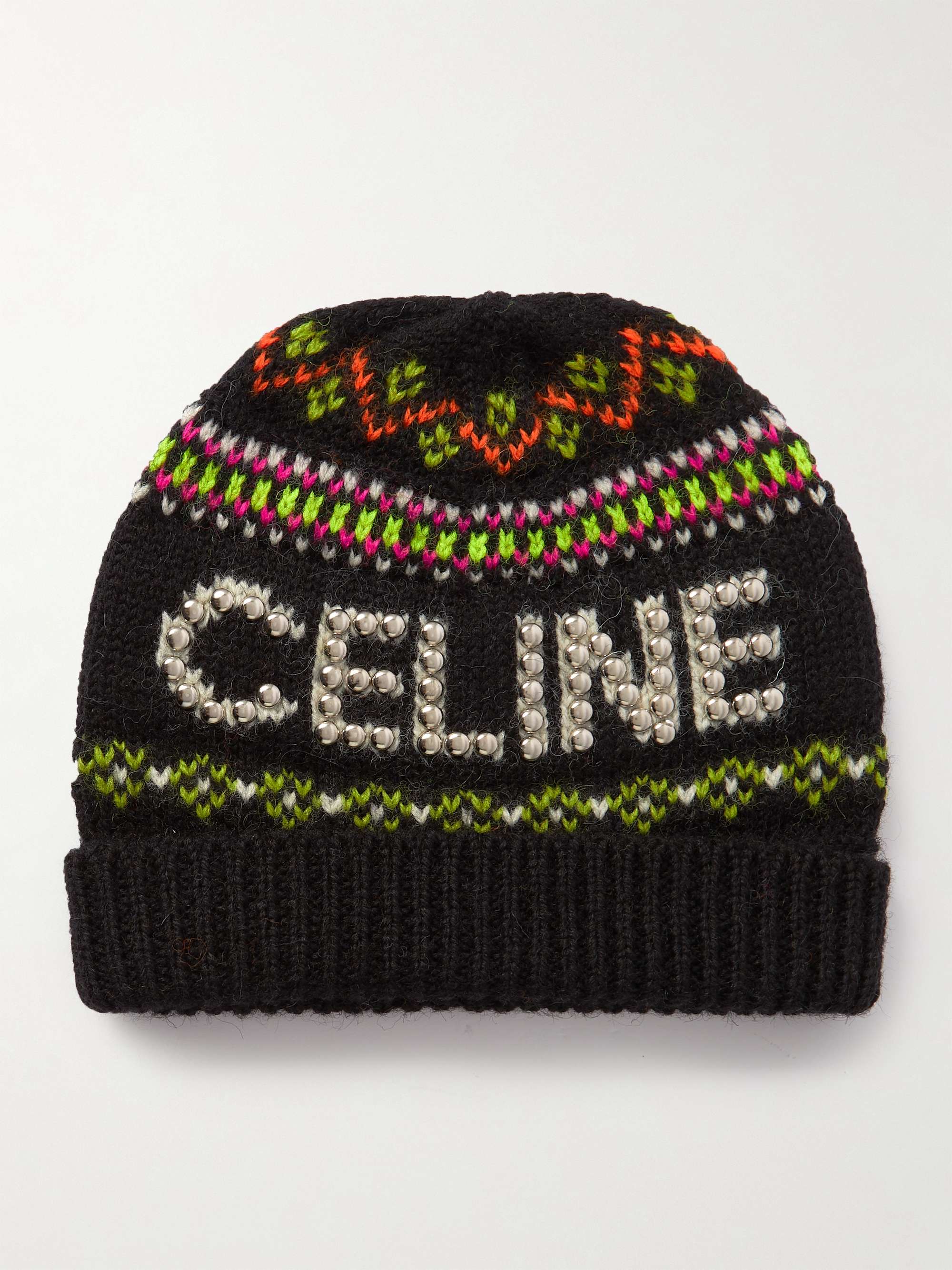 CELINE Studded Logo-Jacquard Wool Beanie