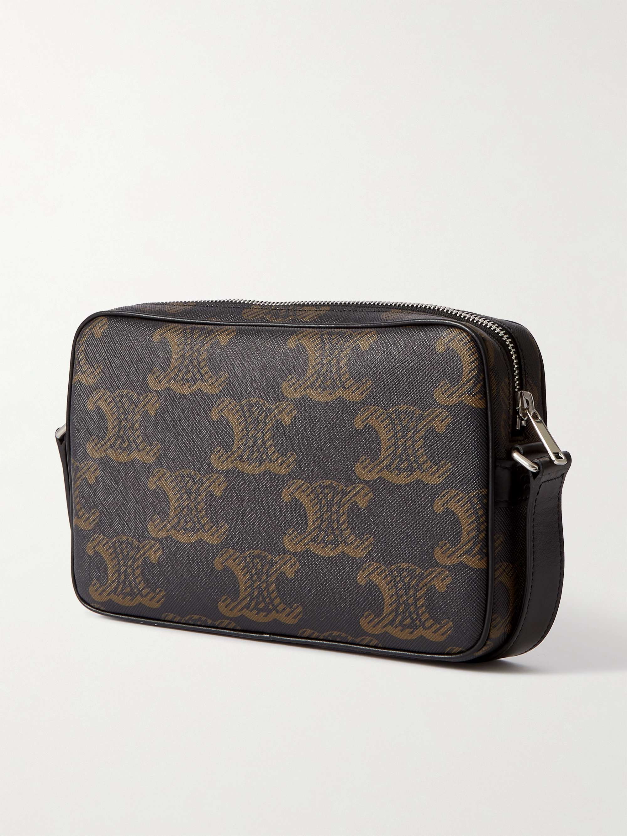 CELINE HOMME Triomphe Leather-Trimmed Logo-Print Coated-Canvas Messenger Bag
