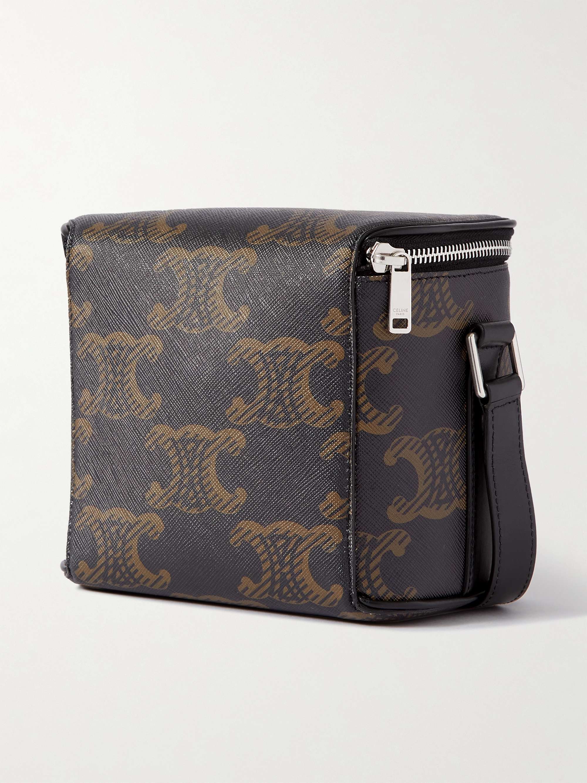 CELINE HOMME Boite Triomphe Leather-Trimmed Logo-Print Coated-Canvas Messenger Bag