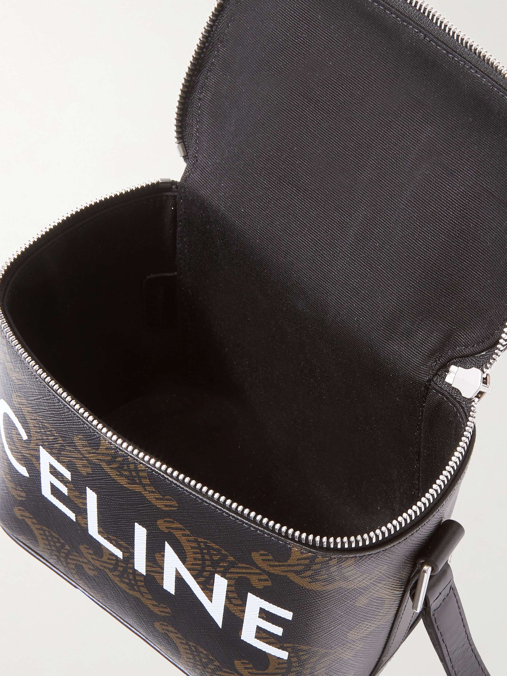 CELINE HOMME Boite Triomphe Leather-Trimmed Logo-Print Coated-Canvas Messenger Bag
