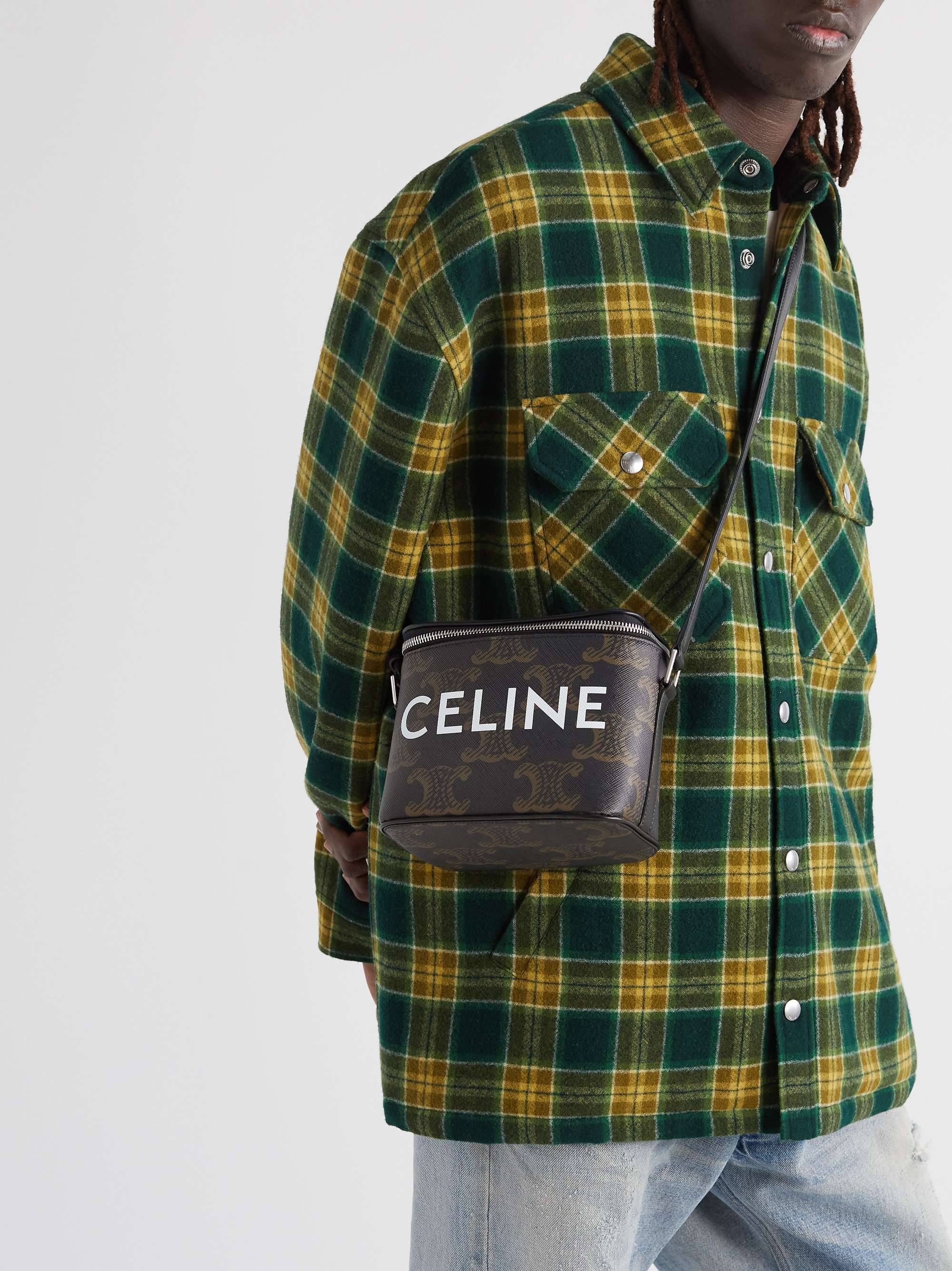 CELINE HOMME Boite Triomphe Leather-Trimmed Logo-Print Coated-Canvas Messenger Bag