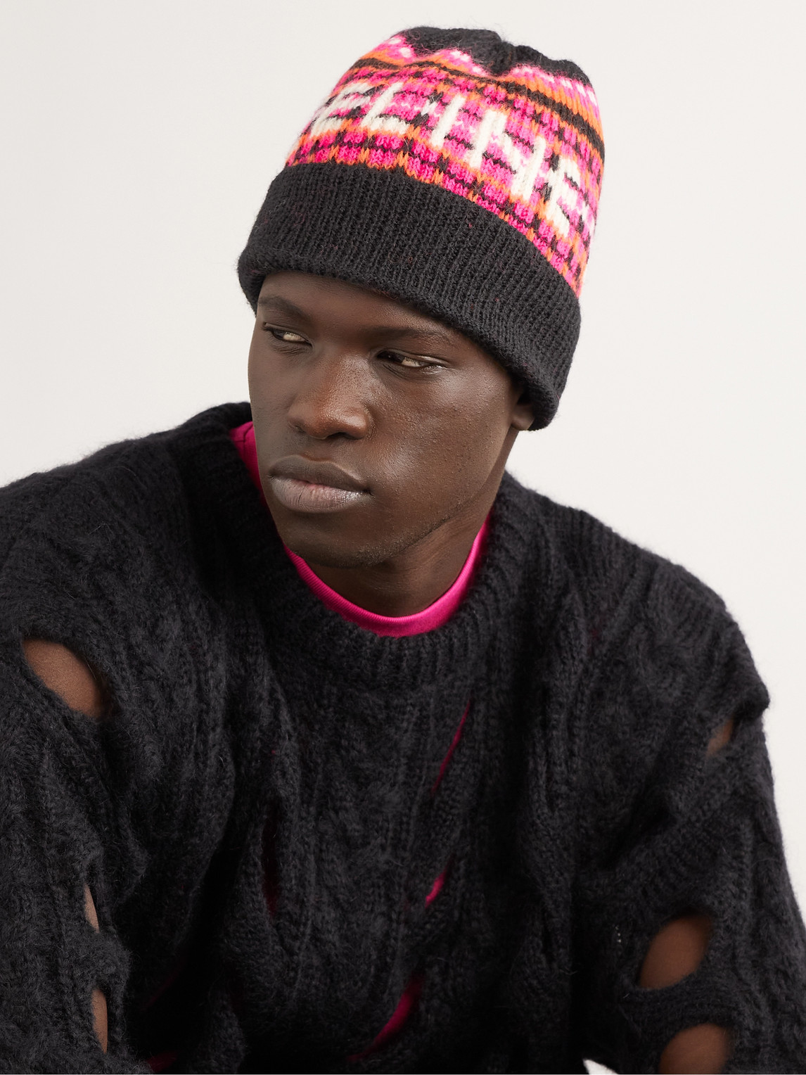 CELINE Ribbed Logo-Jacquard Wool Beanie | Smart Closet