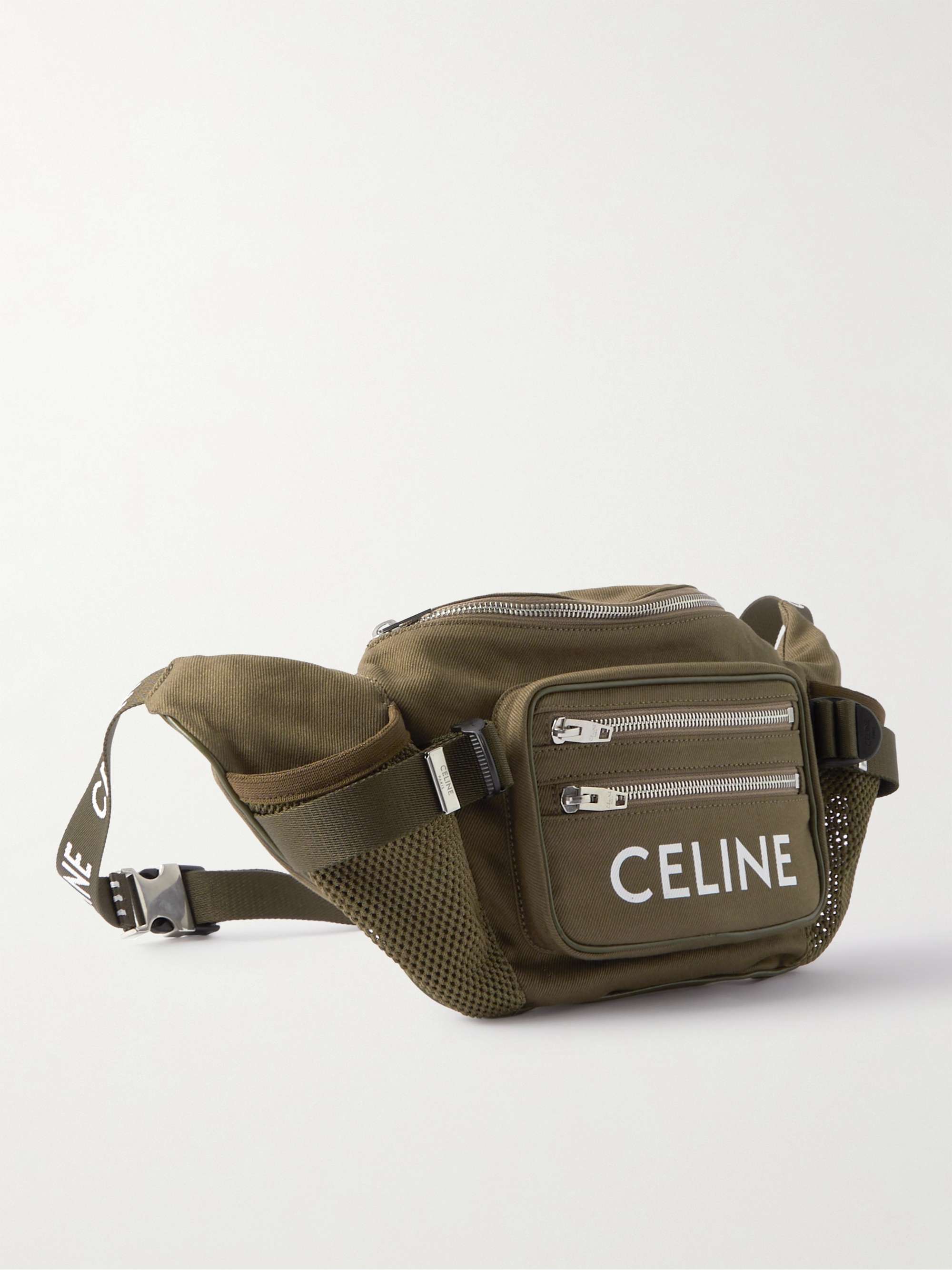 CELINE HOMME Logo-Print Cotton-Gabardine and Mesh Belt Bag
