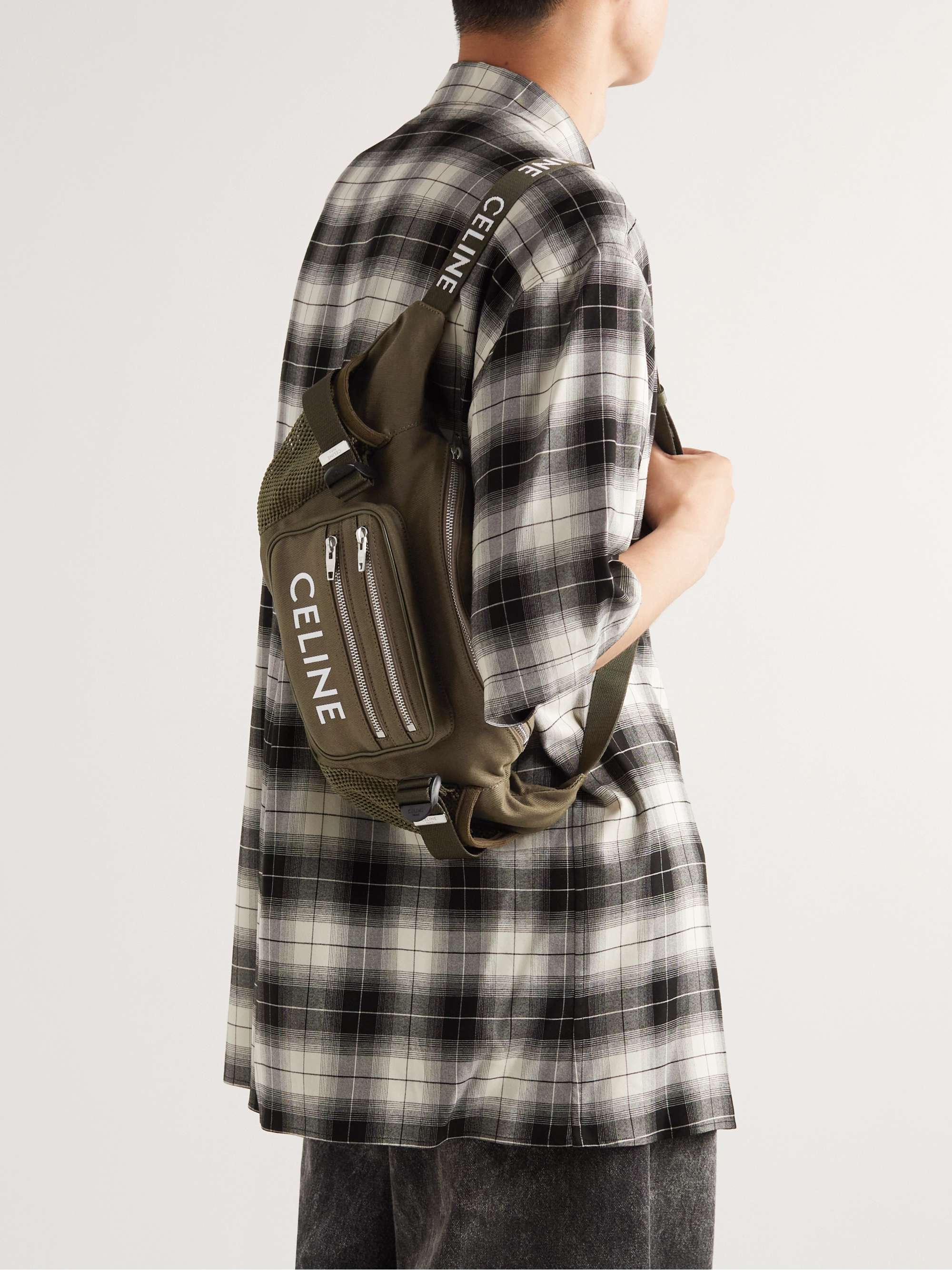 CELINE HOMME Logo-Print Cotton-Gabardine and Mesh Belt Bag