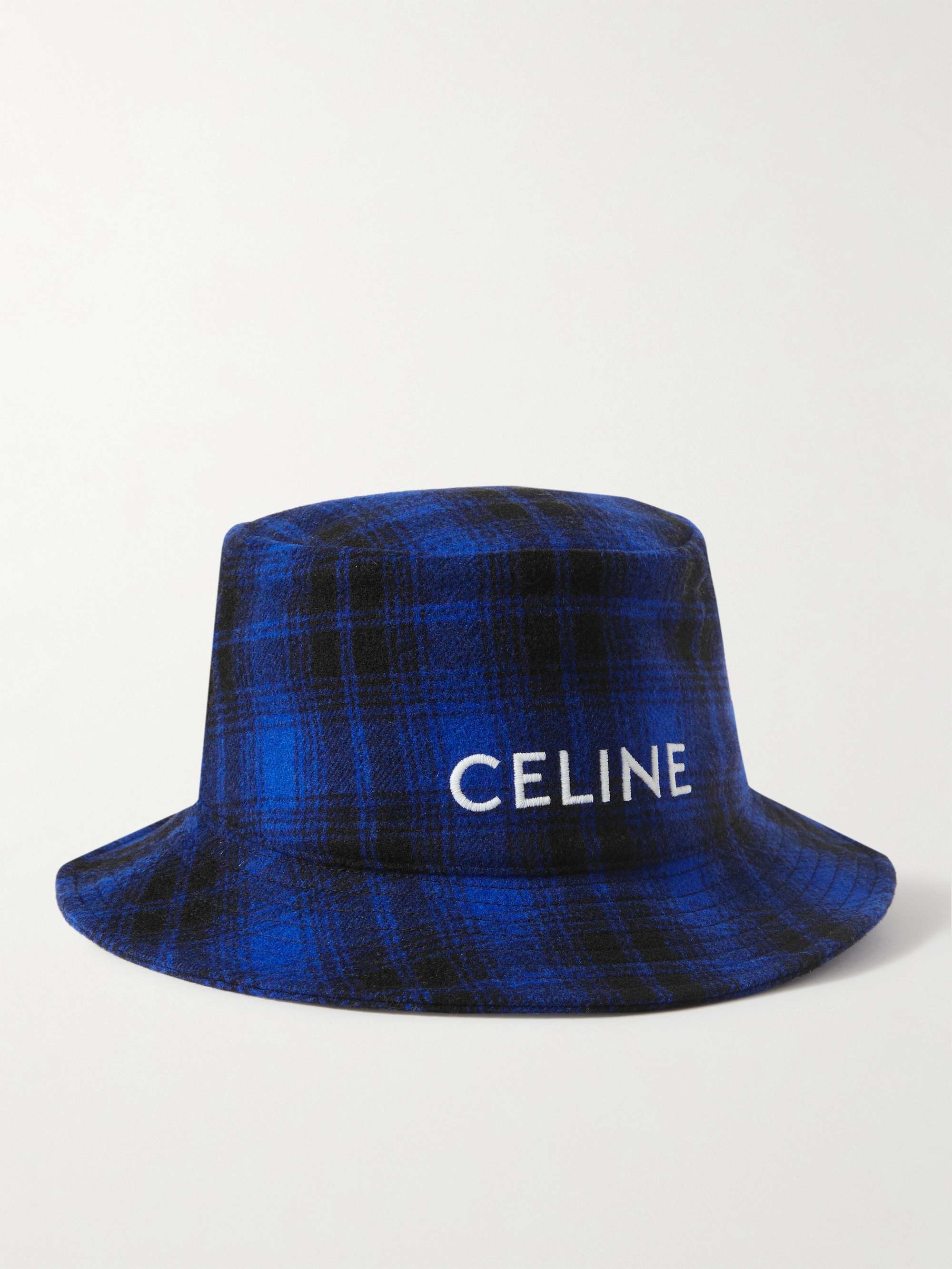 CELINE HOMME Logo-Embroidered Checked Wool-Blend Flannel Bucket Hat