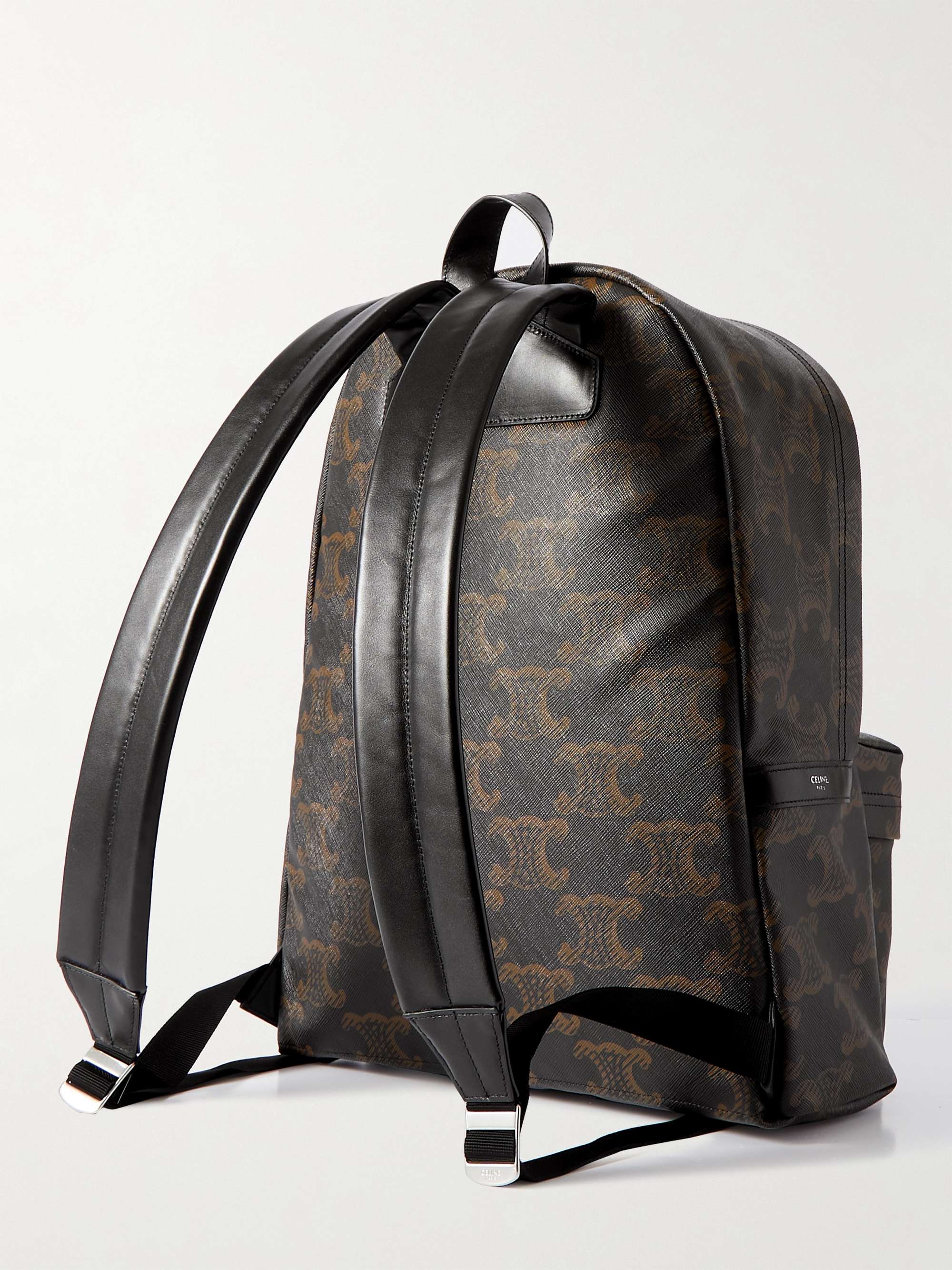 CELINE HOMME Triomphe Leather-Trimmed Logo-Print Coated-Canvas Backpack