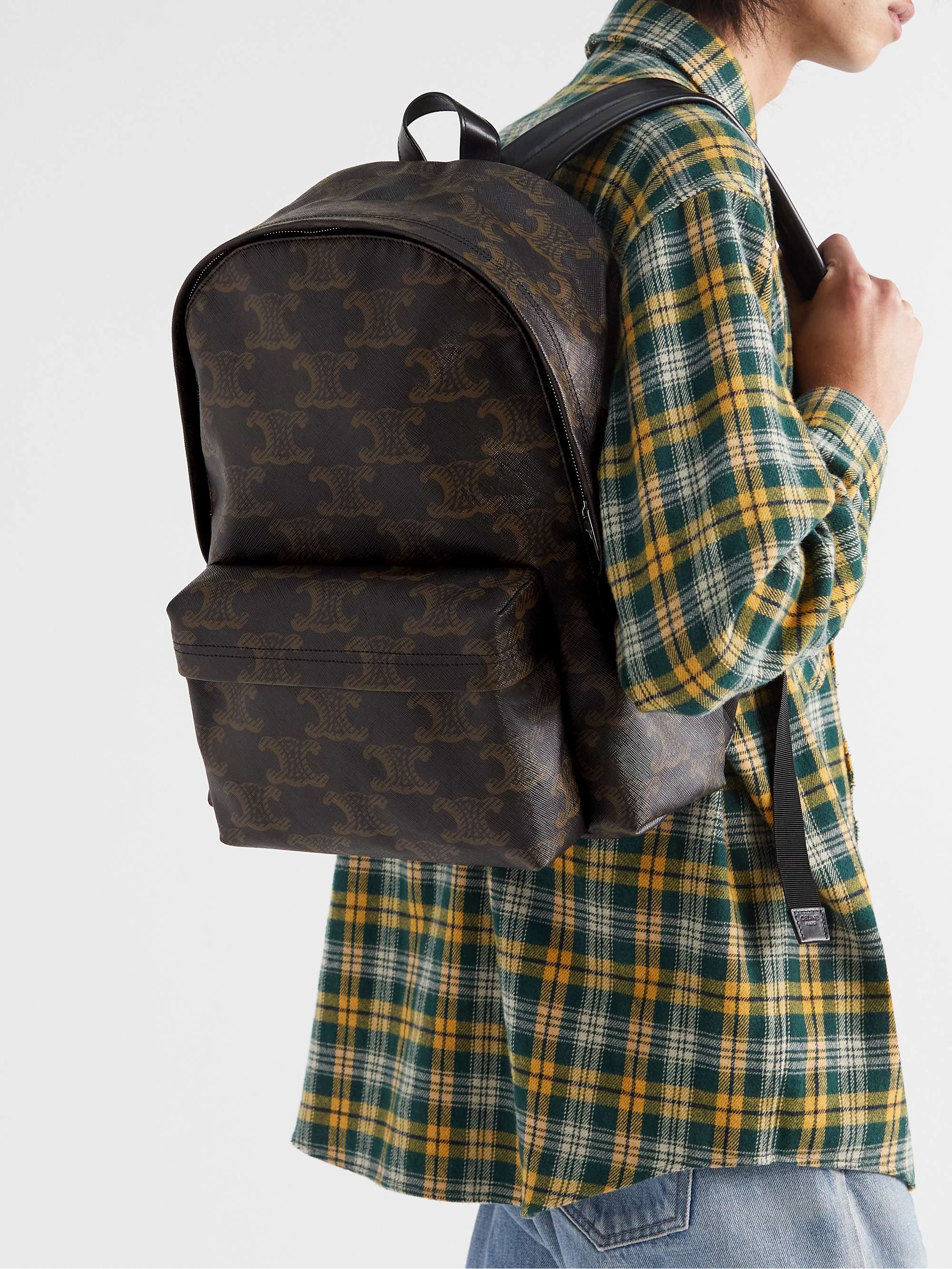 CELINE HOMME Triomphe Leather-Trimmed Logo-Print Coated-Canvas Backpack ...