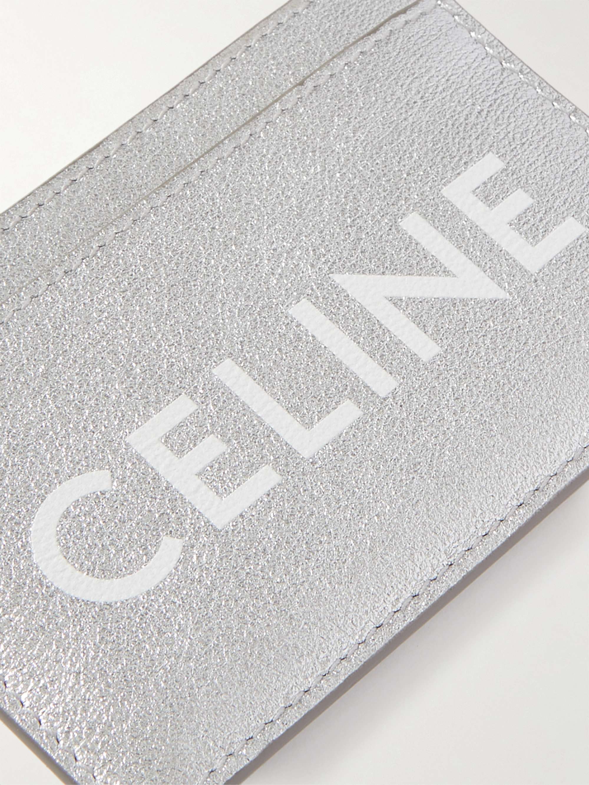 CELINE HOMME Logo-Print Metallic Leather Cardholder