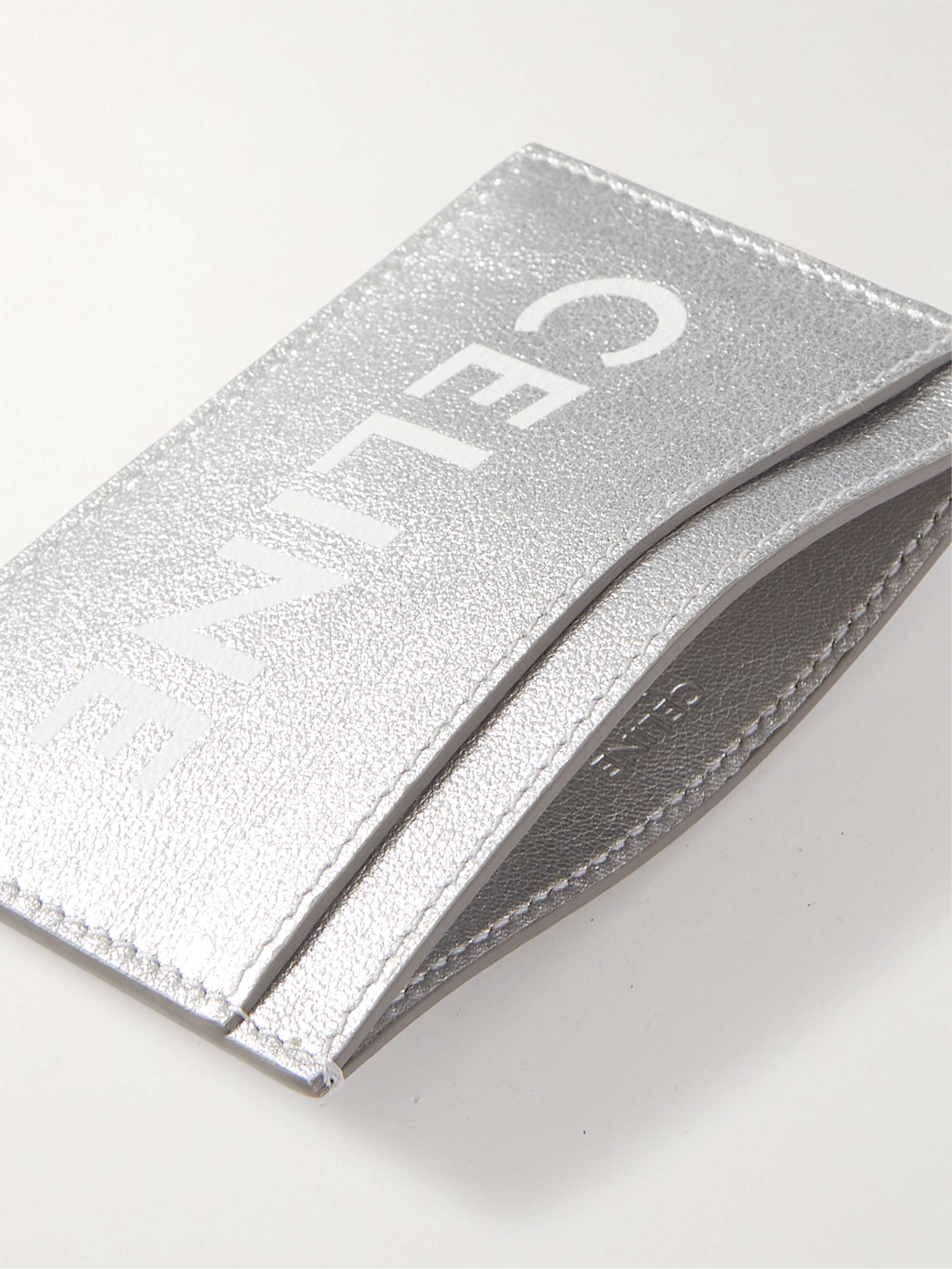 CELINE HOMME Logo-Print Metallic Leather Cardholder