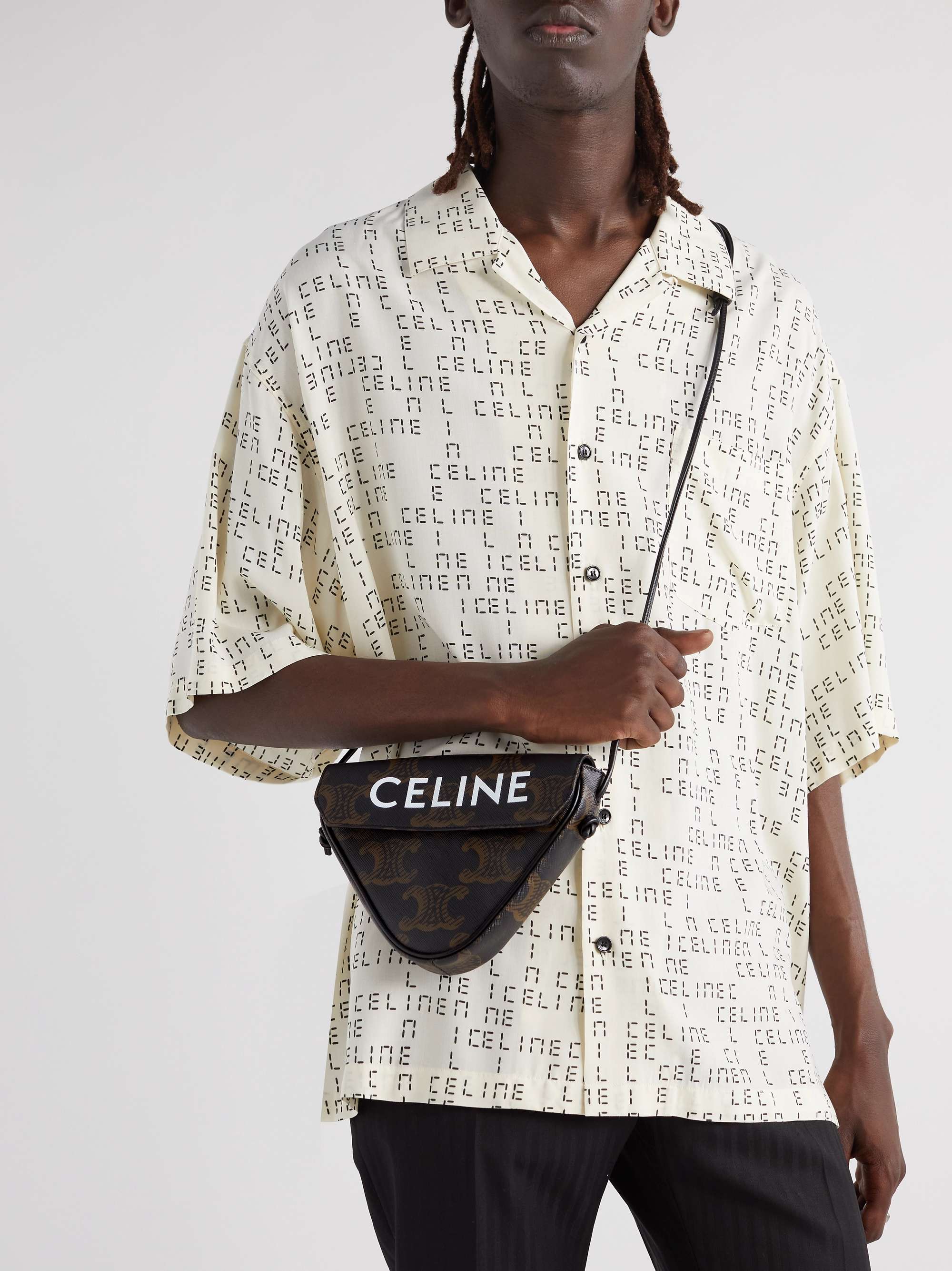 CELINE HOMME Triomphe Mini Leather-Trimmed Monogrammed Coated