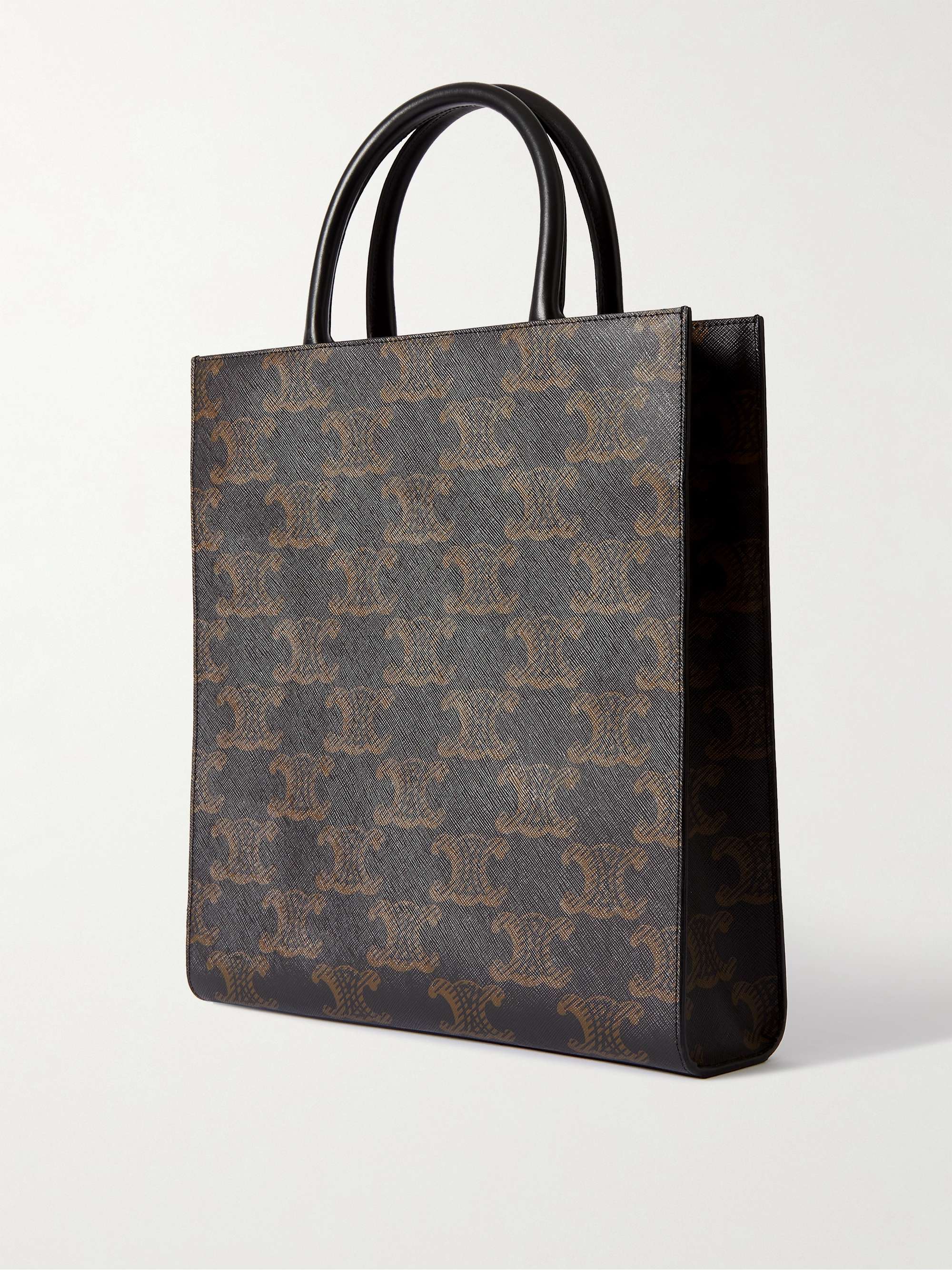 CELINE HOMME Cabas Triomphe Leather-Trimmed Logo-Print Coated-Canvas Tote Bag