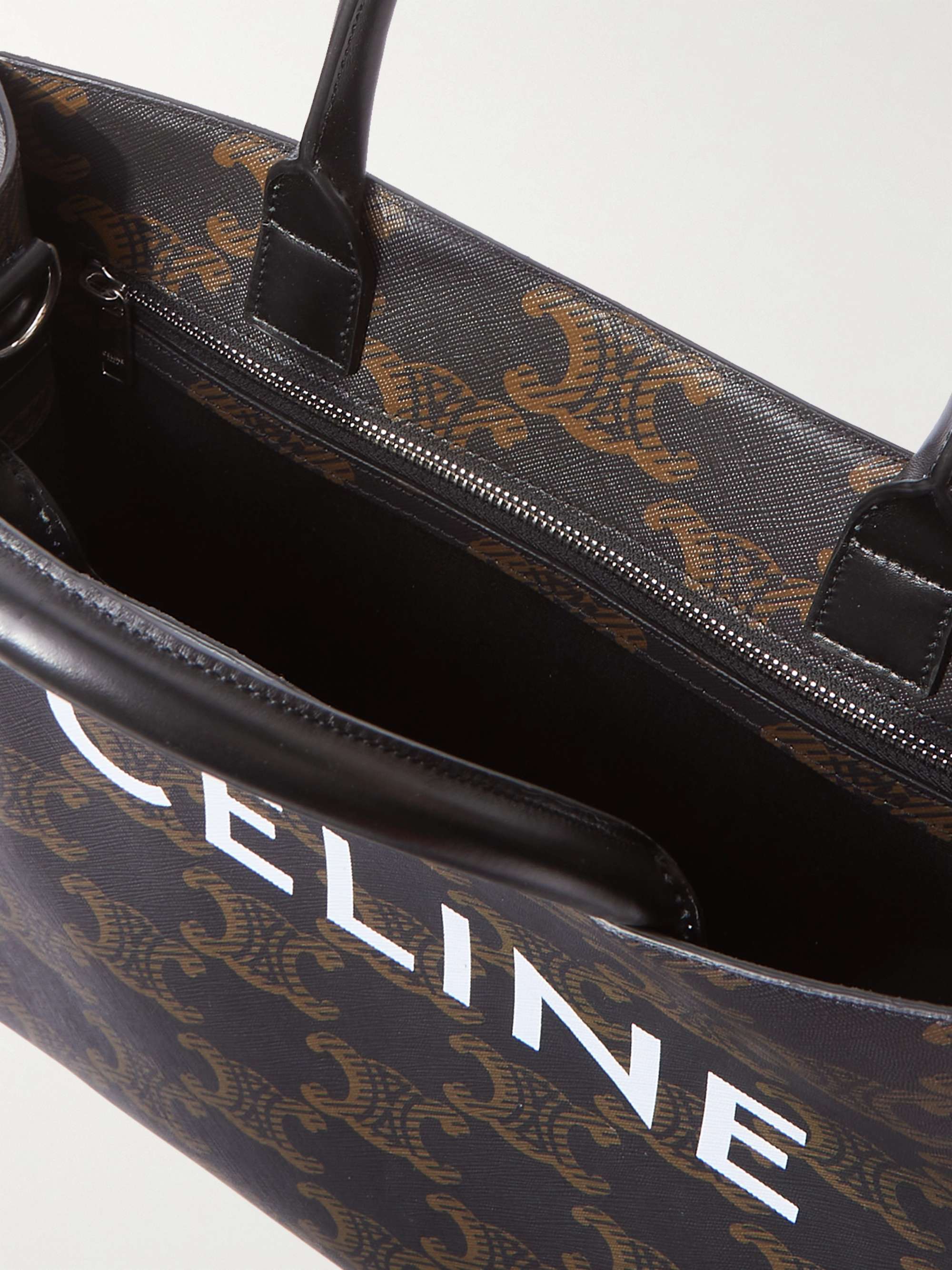 CELINE HOMME Cabas Triomphe Leather-Trimmed Logo-Print Coated-Canvas Tote Bag