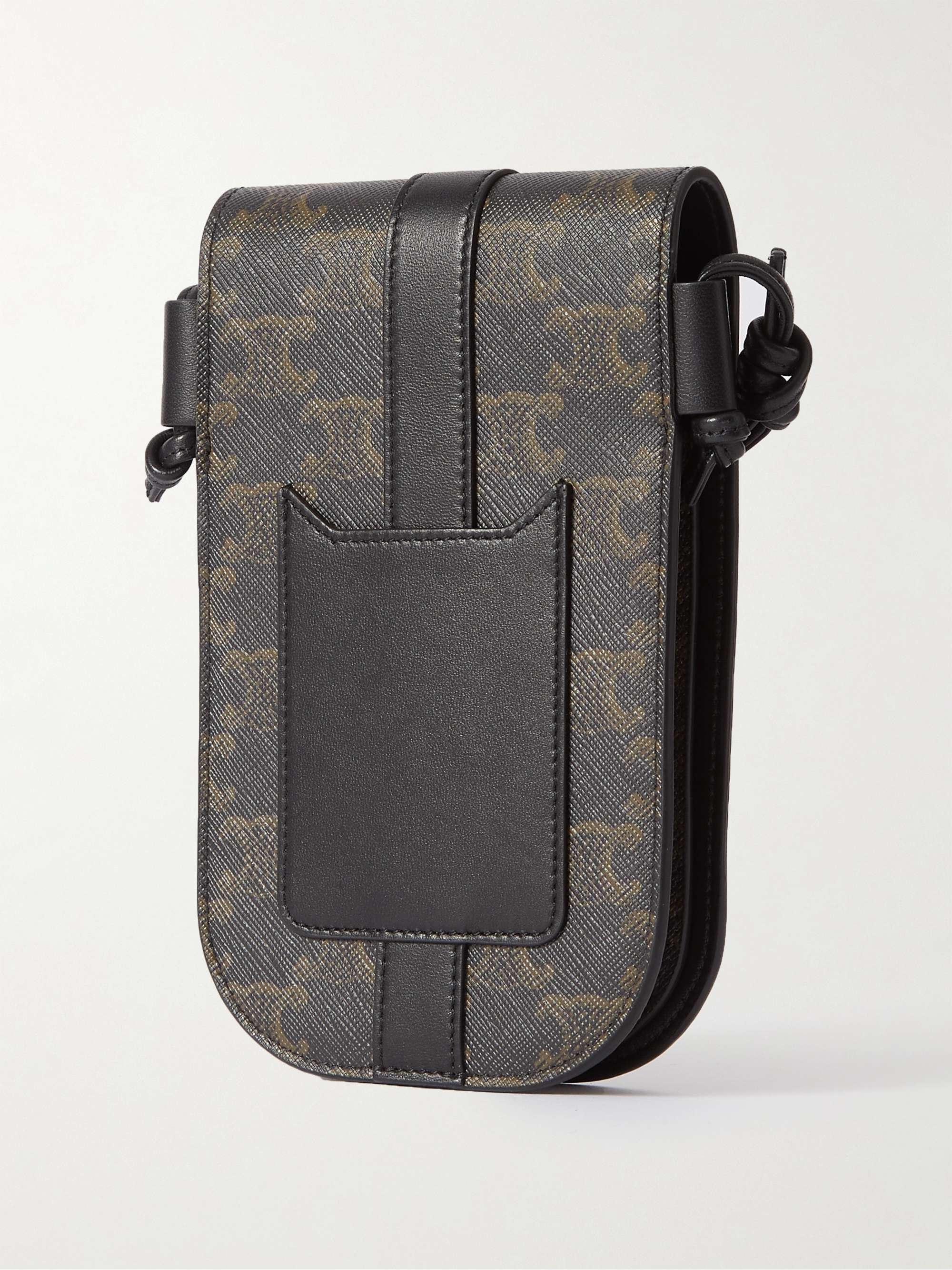 CELINE HOMME Triomphe Leather-Trimmed Logo-Print Coated-Canvas Phone Pouch
