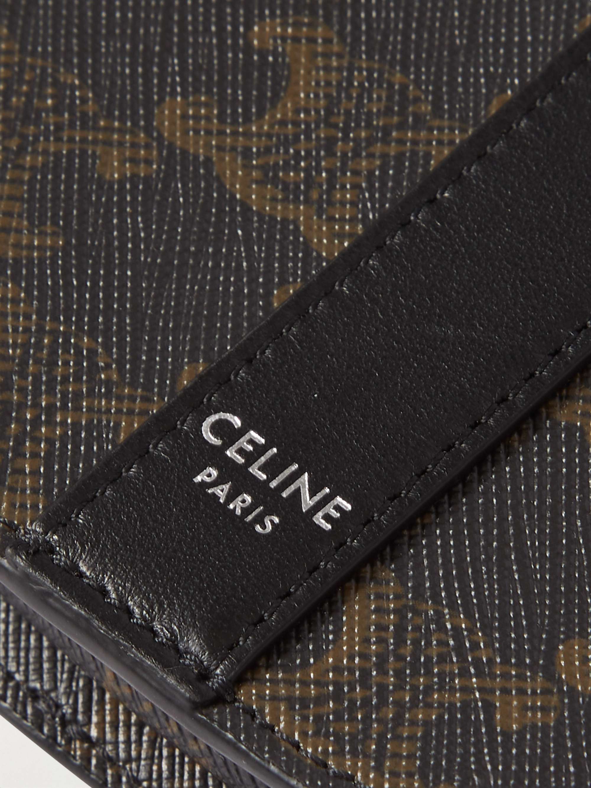 Triomphe Leather-Trimmed Logo-Print Coated-Canvas Phone Pouch