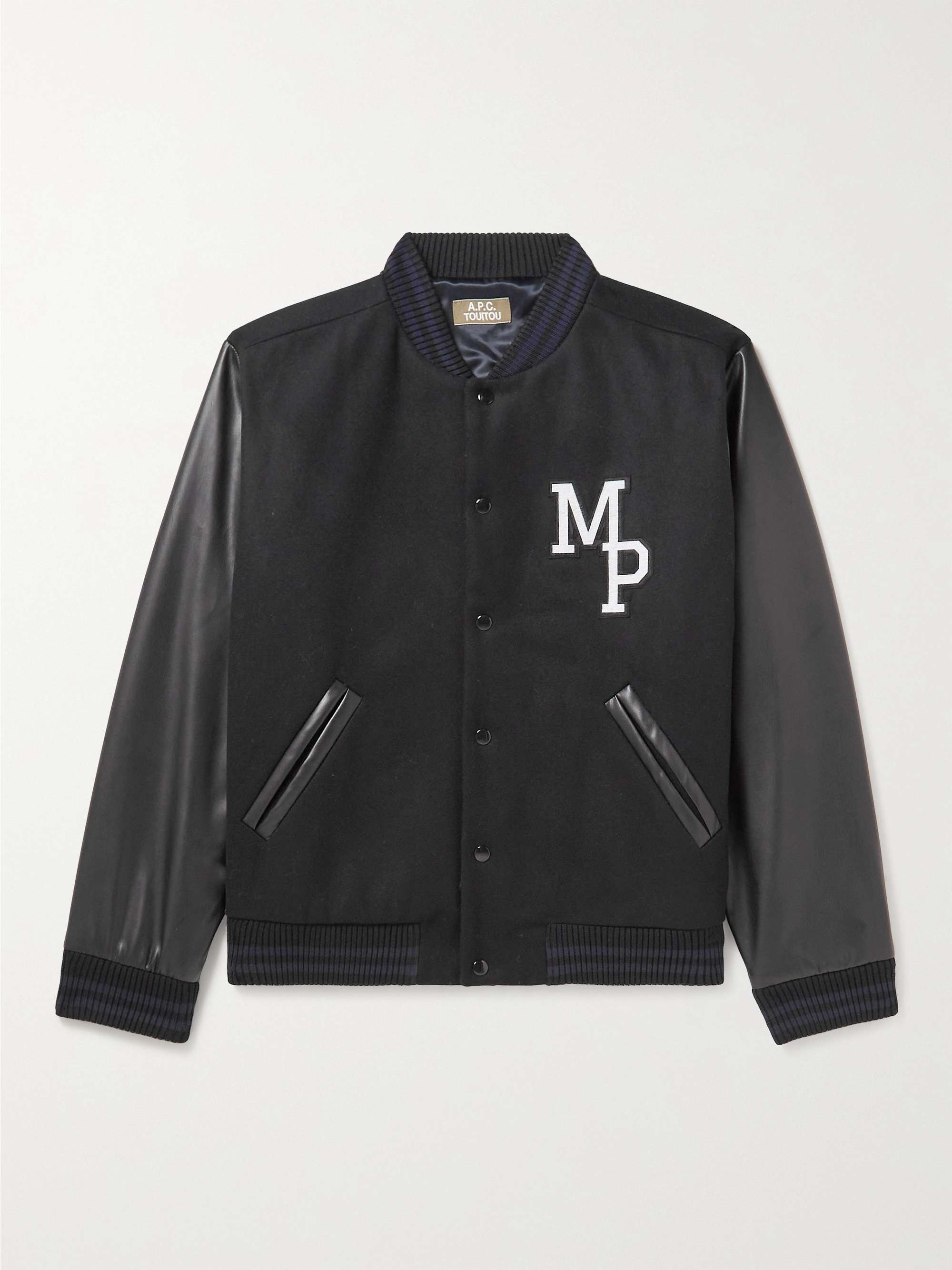 A.P.C. Appliquéd Wool-Blend Felt and Faux Leather Bomber Jacket