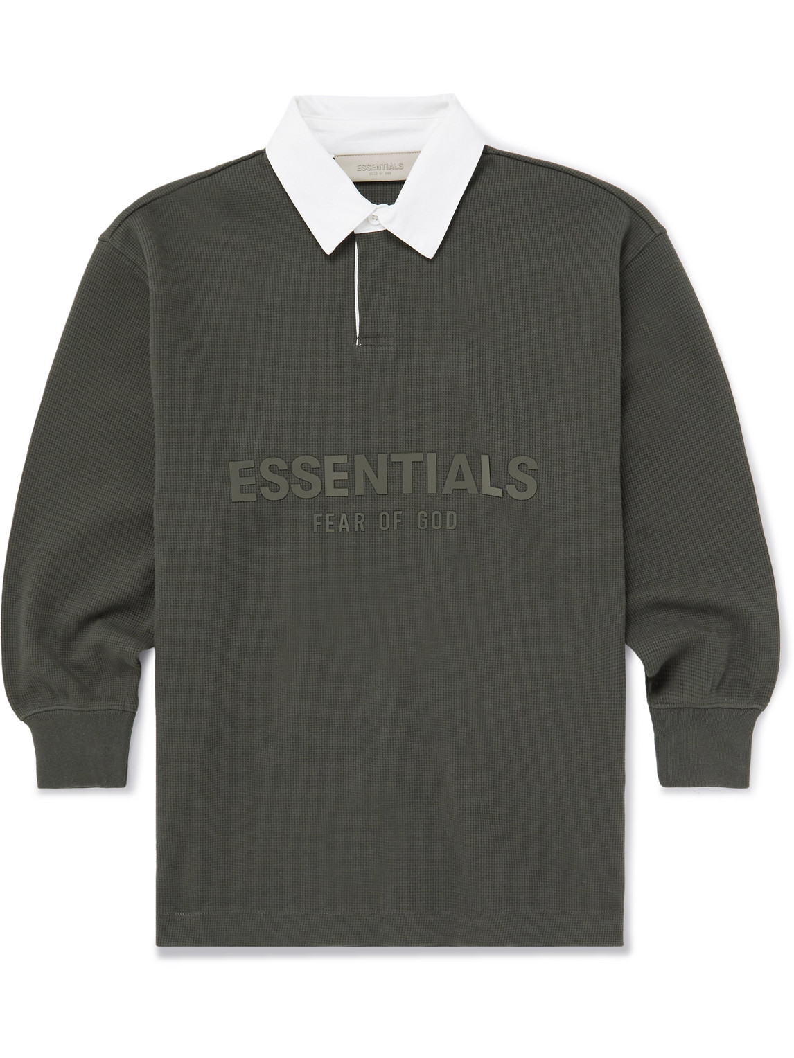 Essentials Logo-appliquéd Waffle-knit Cotton-blend Jersey Polo Shirt In Black