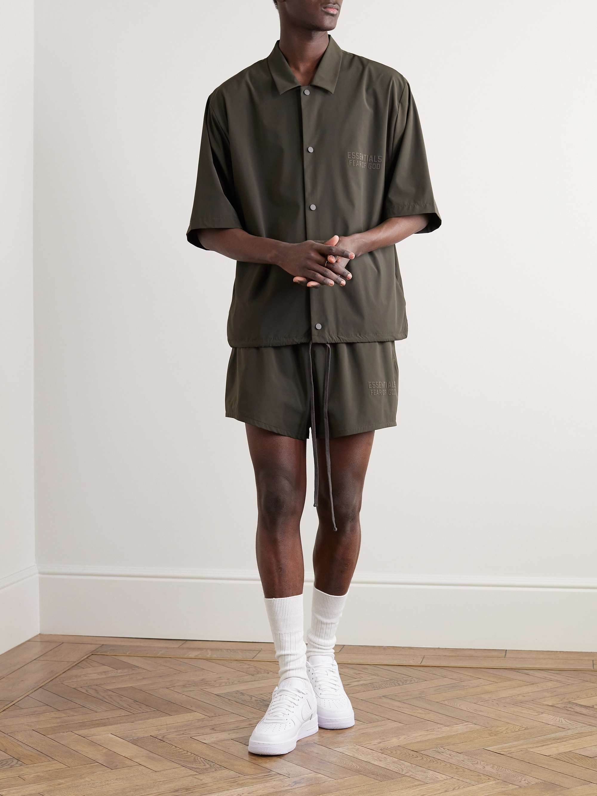 FEAR OF GOD ESSENTIALS Straight-Leg Logo-Appliquéd Stretch-Shell Drawstring Shorts