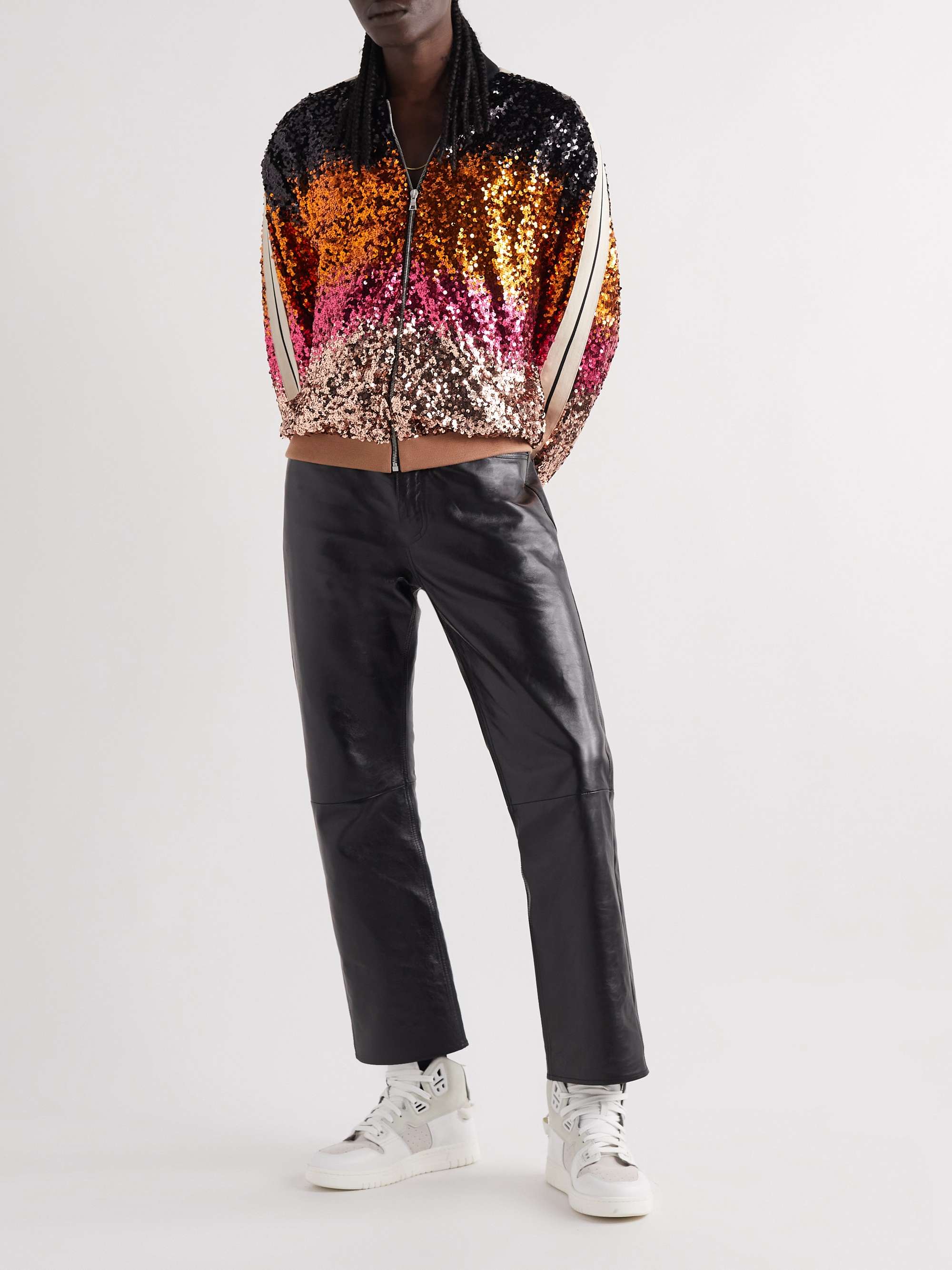 Kommuner Fugtighed lavendel PALM ANGELS Webbing-Trimmed Striped Sequined Jersey Bomber Jacket for Men |  MR PORTER