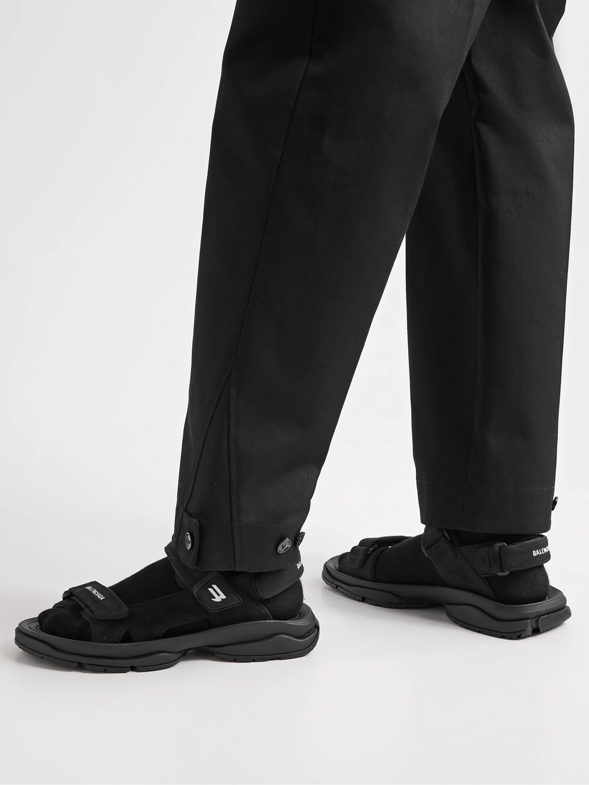 Shop Balenciaga Tourist Logo-embroidered Ripstop Sandals In Black