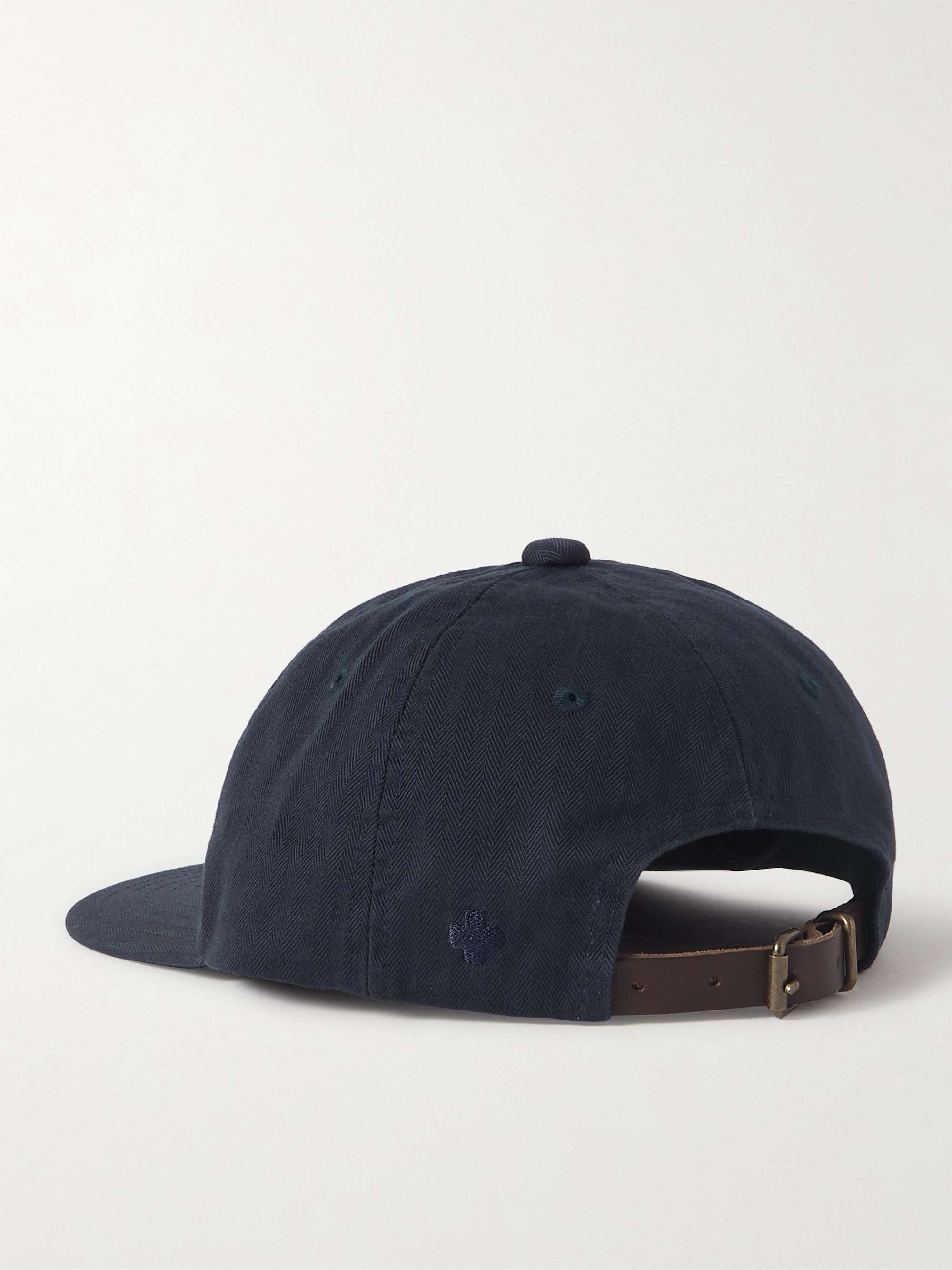BEAMS PLUS Logo-Embroidered Leather-Trimmed Herringbone Cotton Cap