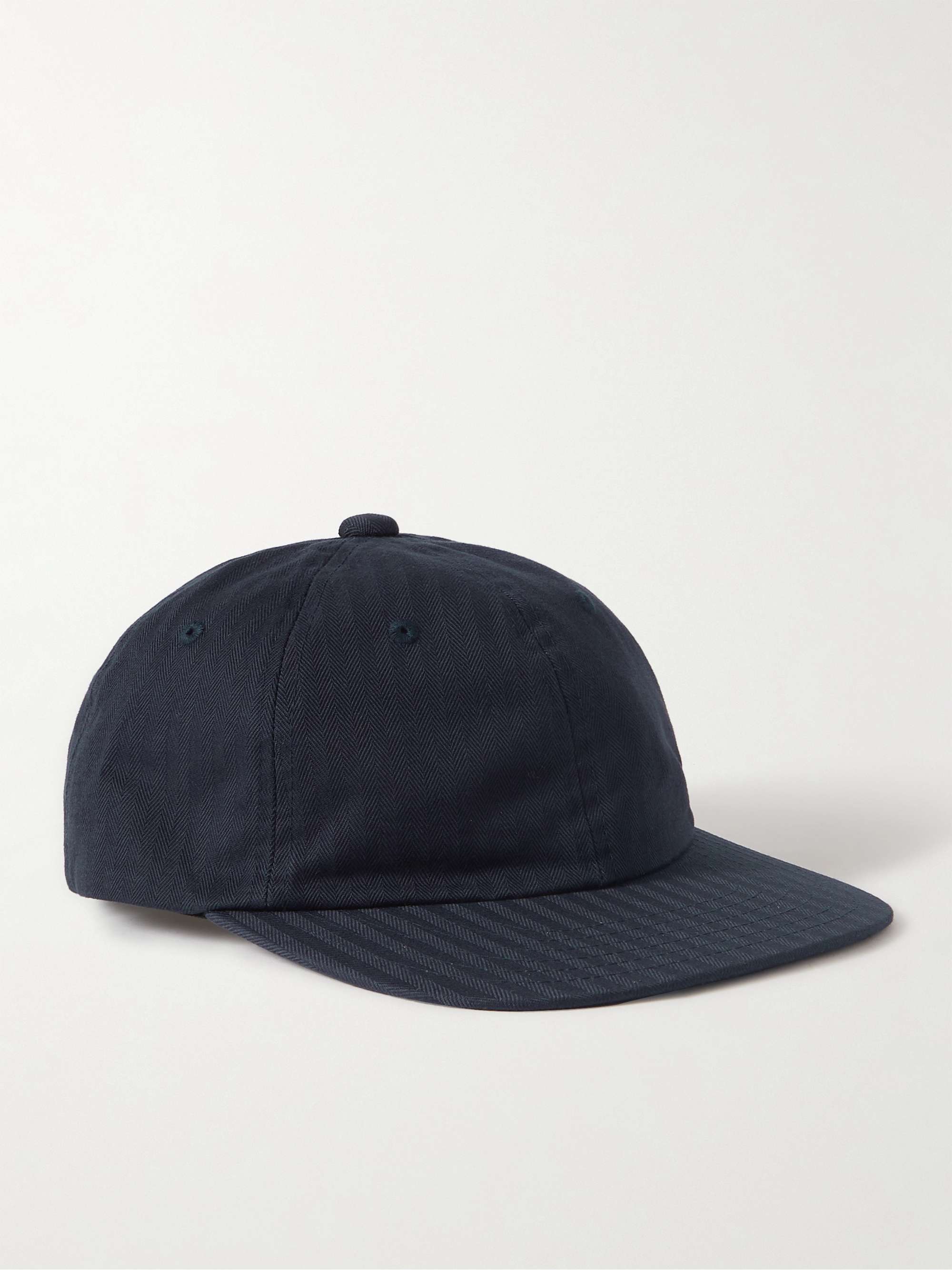 BEAMS PLUS Logo-Embroidered Leather-Trimmed Herringbone Cotton Cap