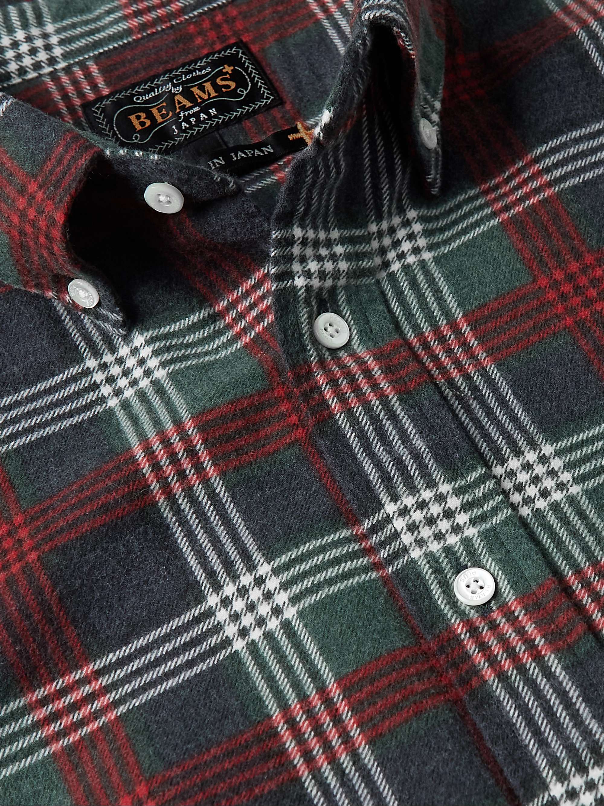 BEAMS PLUS Button-Down Collar Checked Cotton-Flannel Shirt
