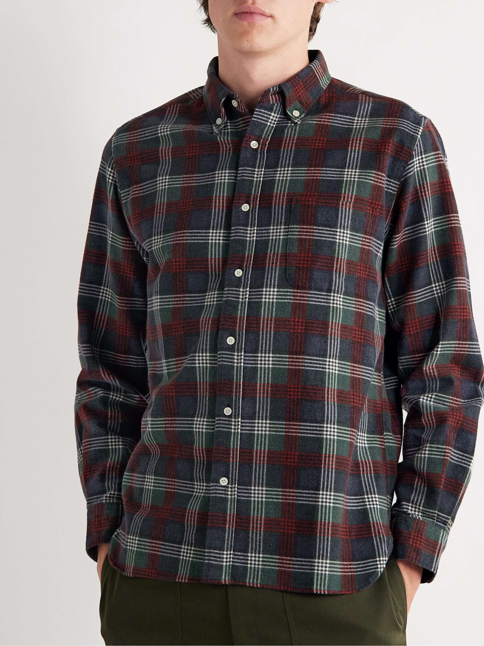 BEAMS PLUS Button-Down Collar Checked Cotton-Flannel Shirt