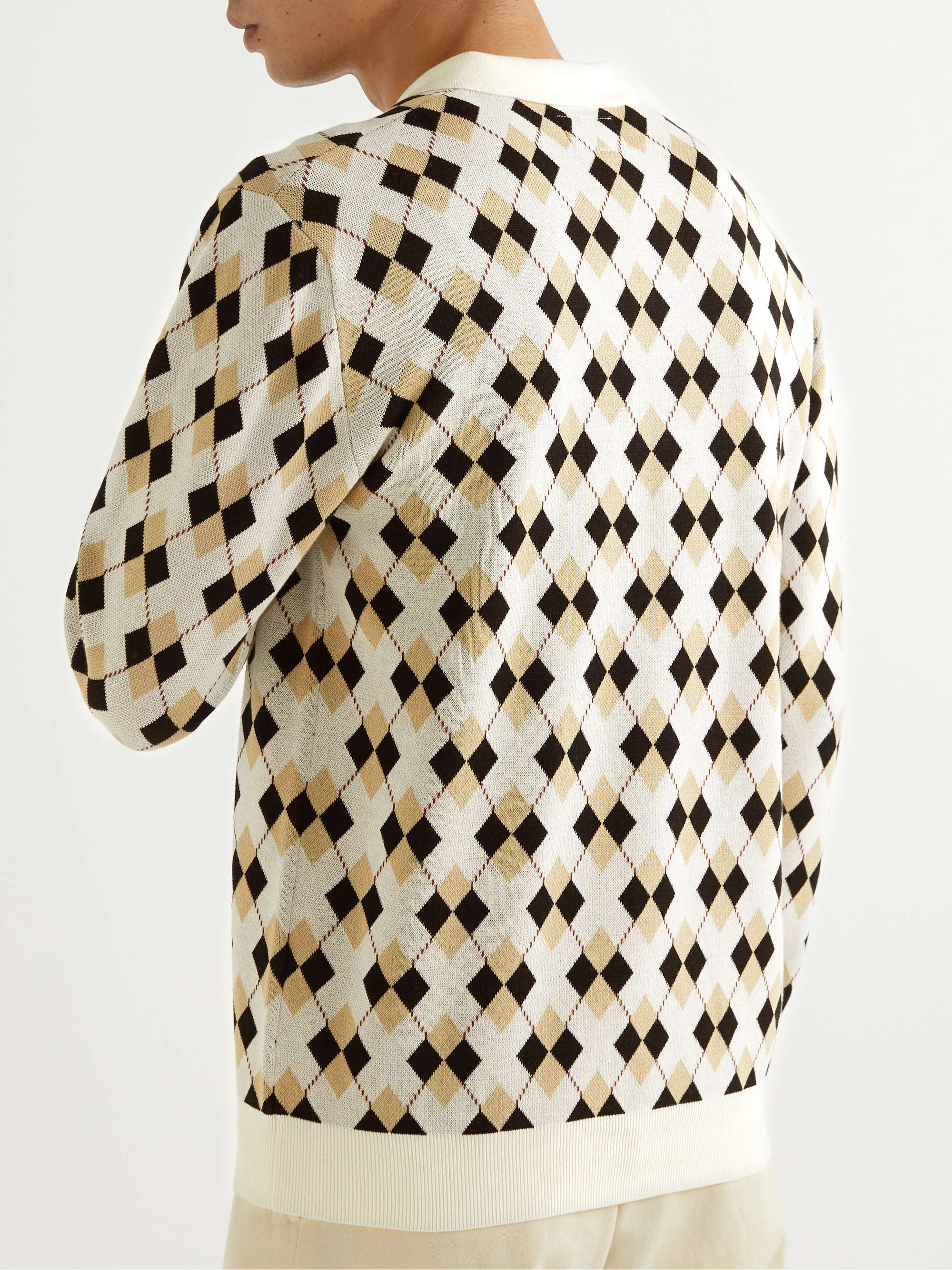 BEAMS PLUS Argyle Intarsia Cotton Polo Shirt