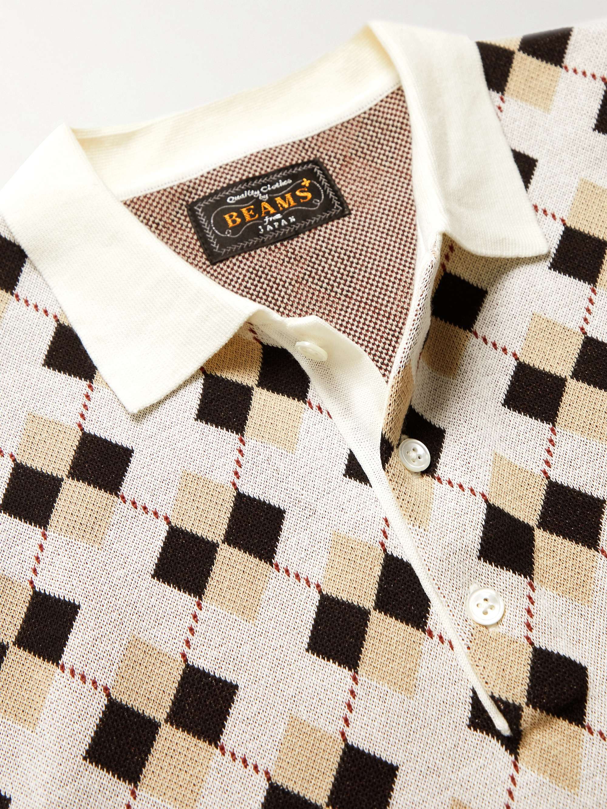 BEAMS PLUS Argyle Intarsia Cotton Polo Shirt