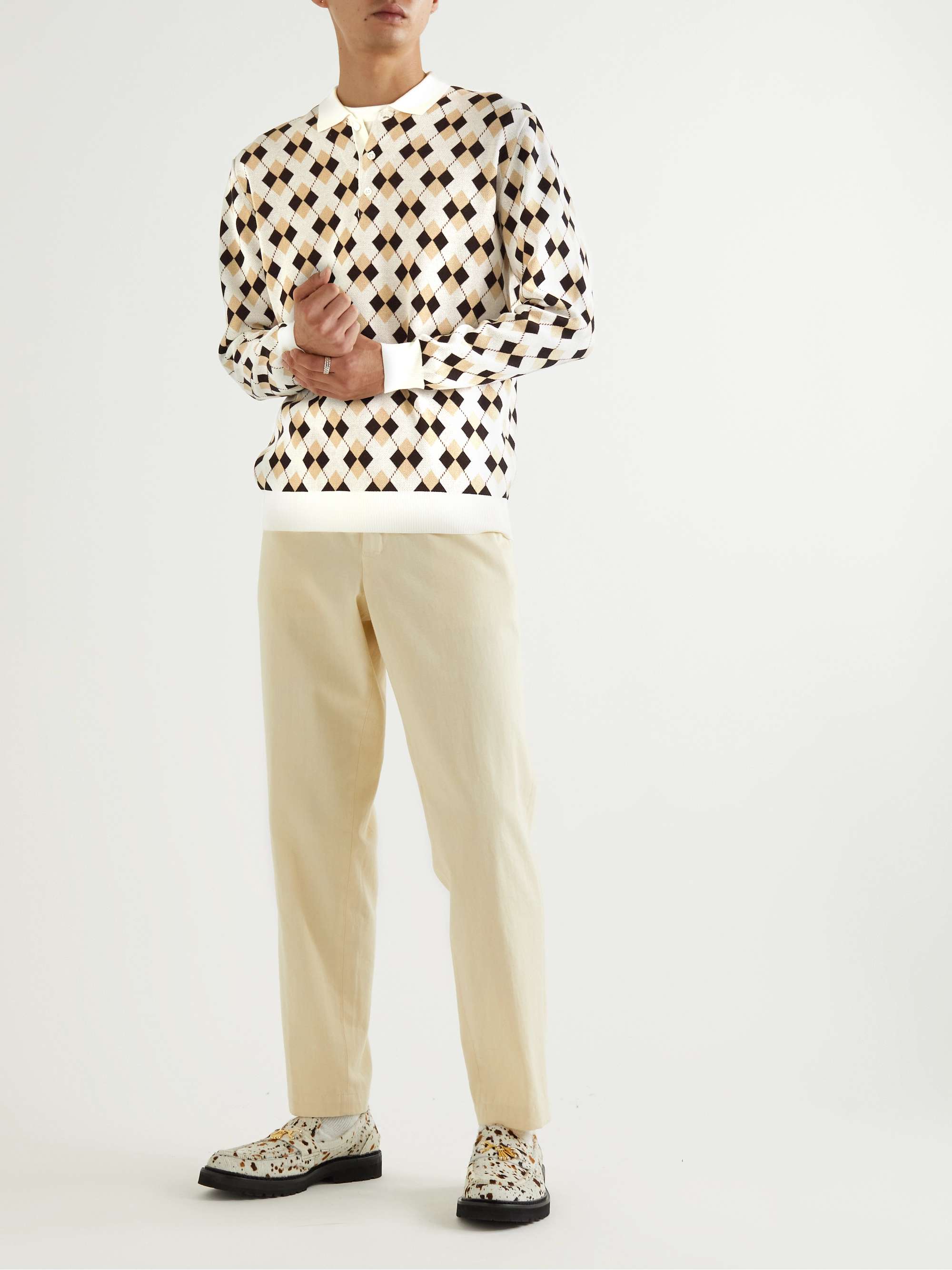 BEAMS PLUS Argyle Intarsia Cotton Polo Shirt