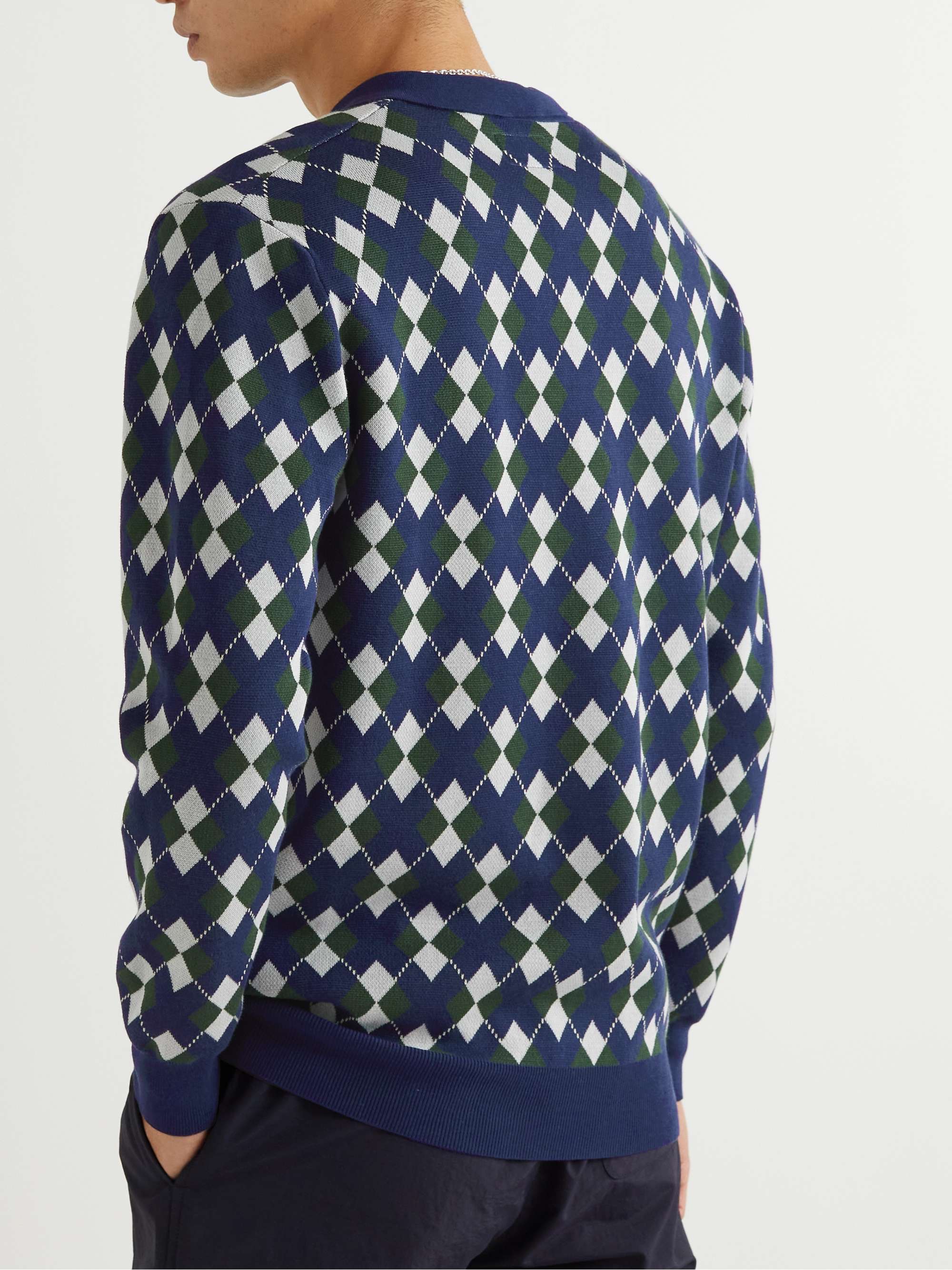 BEAMS PLUS Argyle Intarsia Cotton Polo Shirt