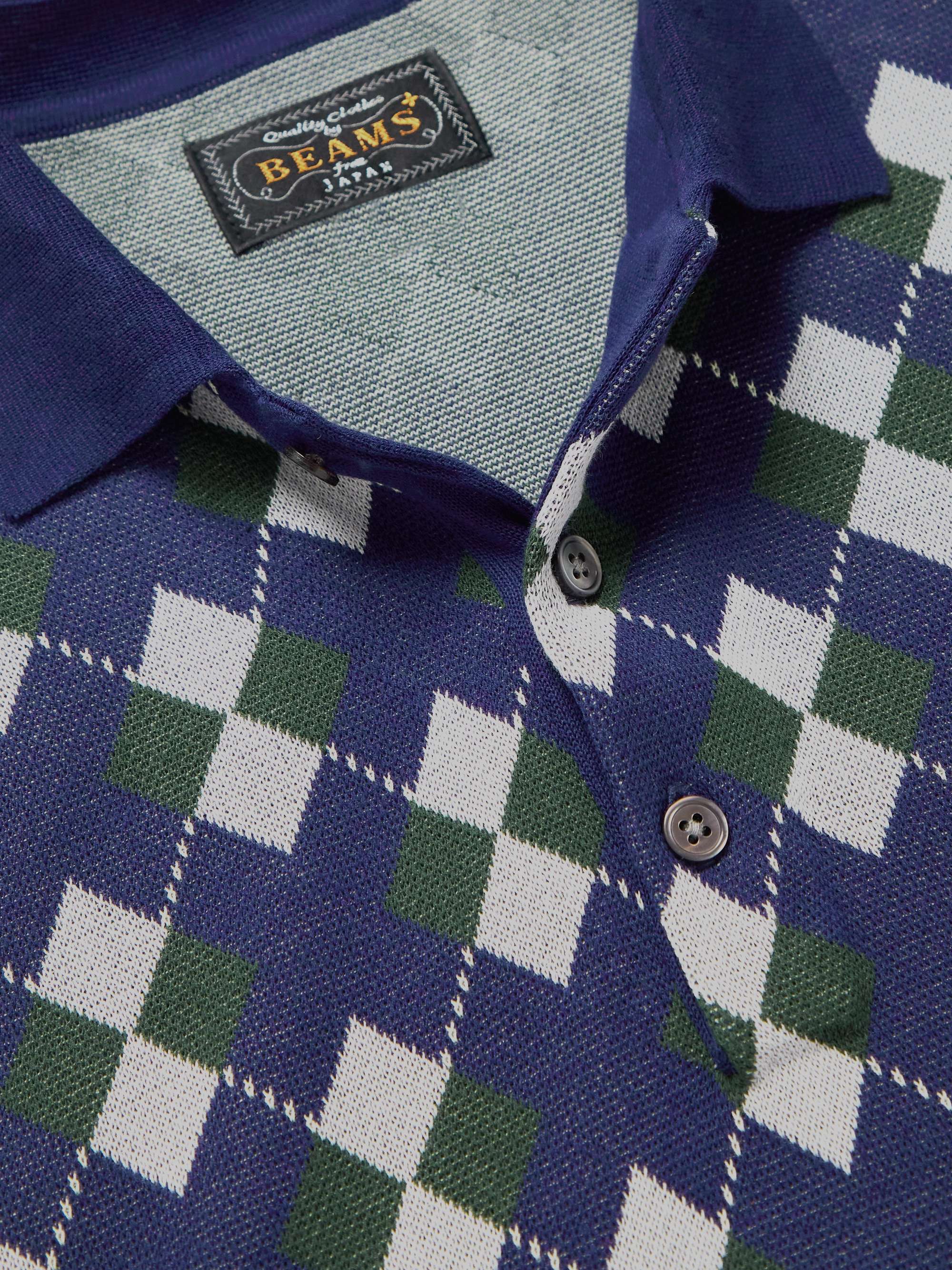 BEAMS PLUS Argyle Intarsia Cotton Polo Shirt