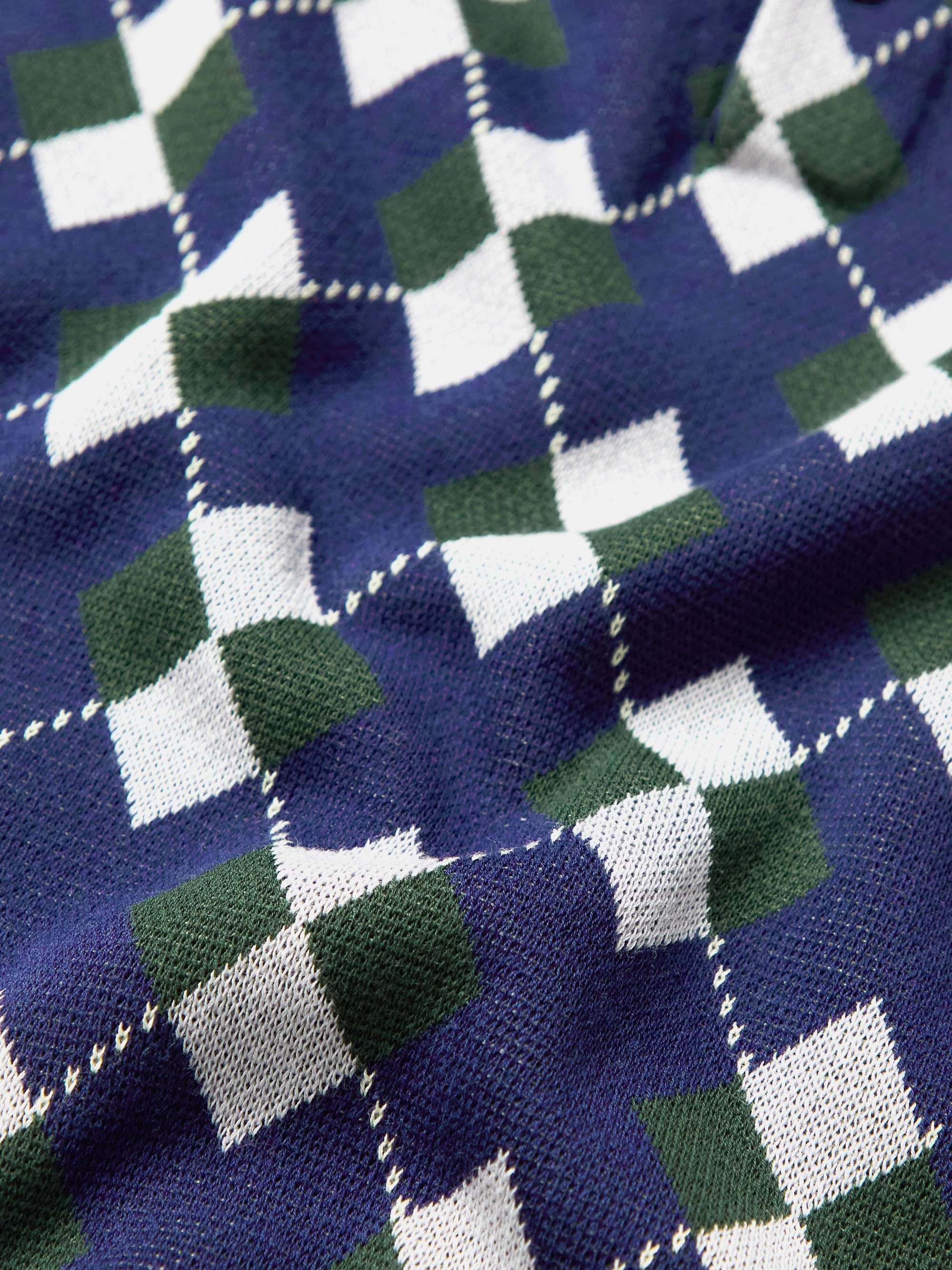 BEAMS PLUS Argyle Intarsia Cotton Polo Shirt