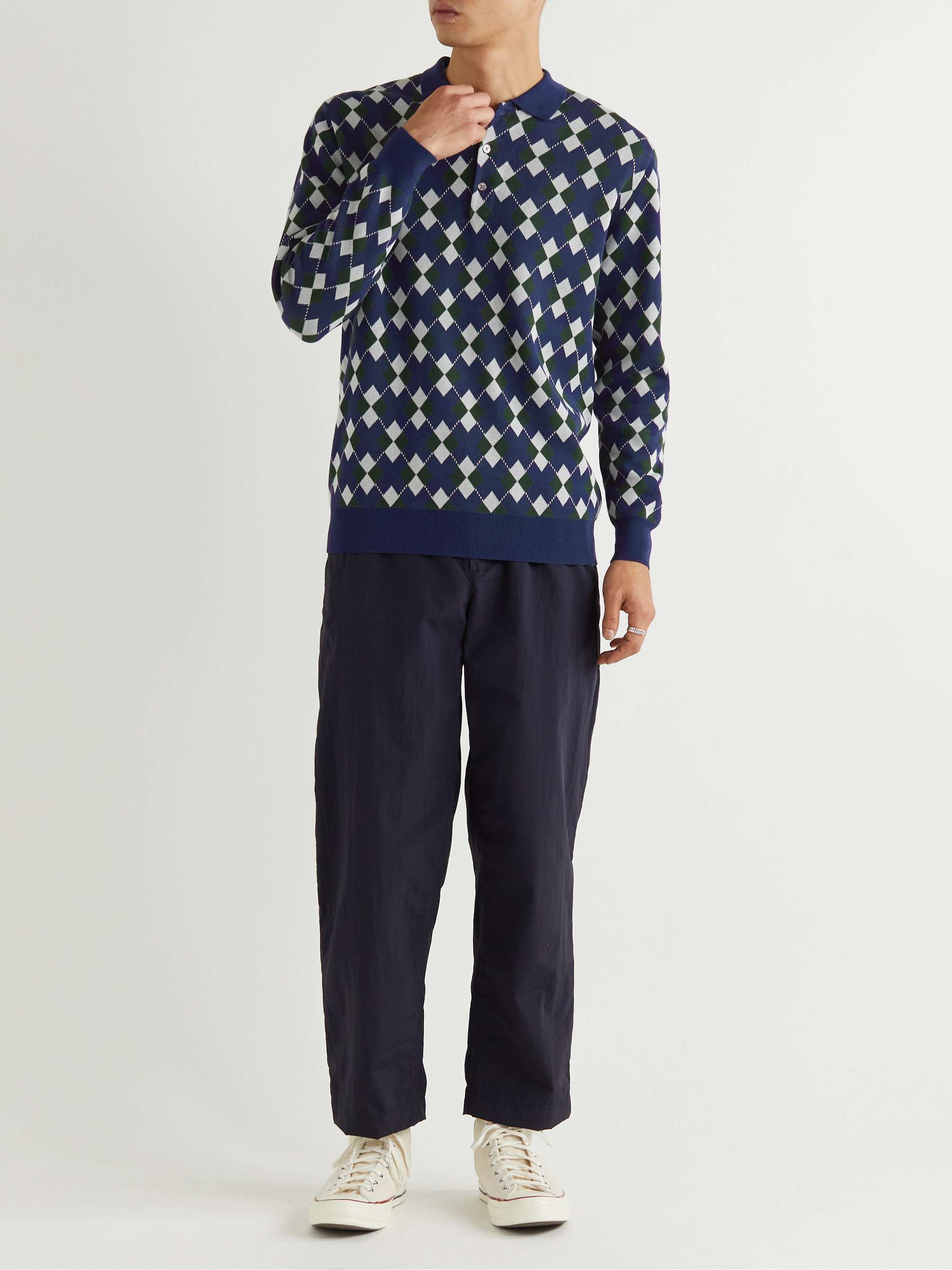 BEAMS PLUS Argyle Intarsia Cotton Polo Shirt