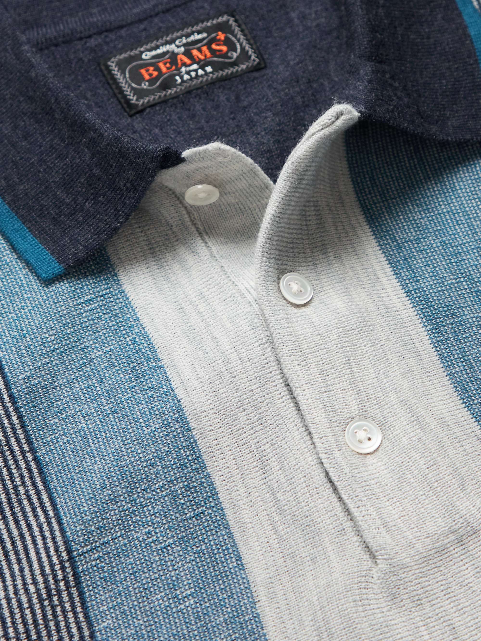 BEAMS PLUS Striped Wool-Jacquard Polo Shirt