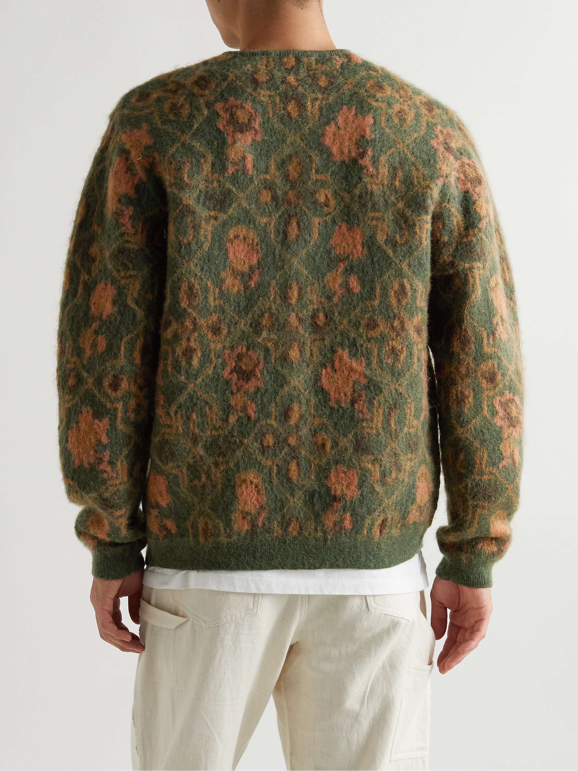 BEAMS PLUS Floral-Print Jacquard-Knit Cardigan