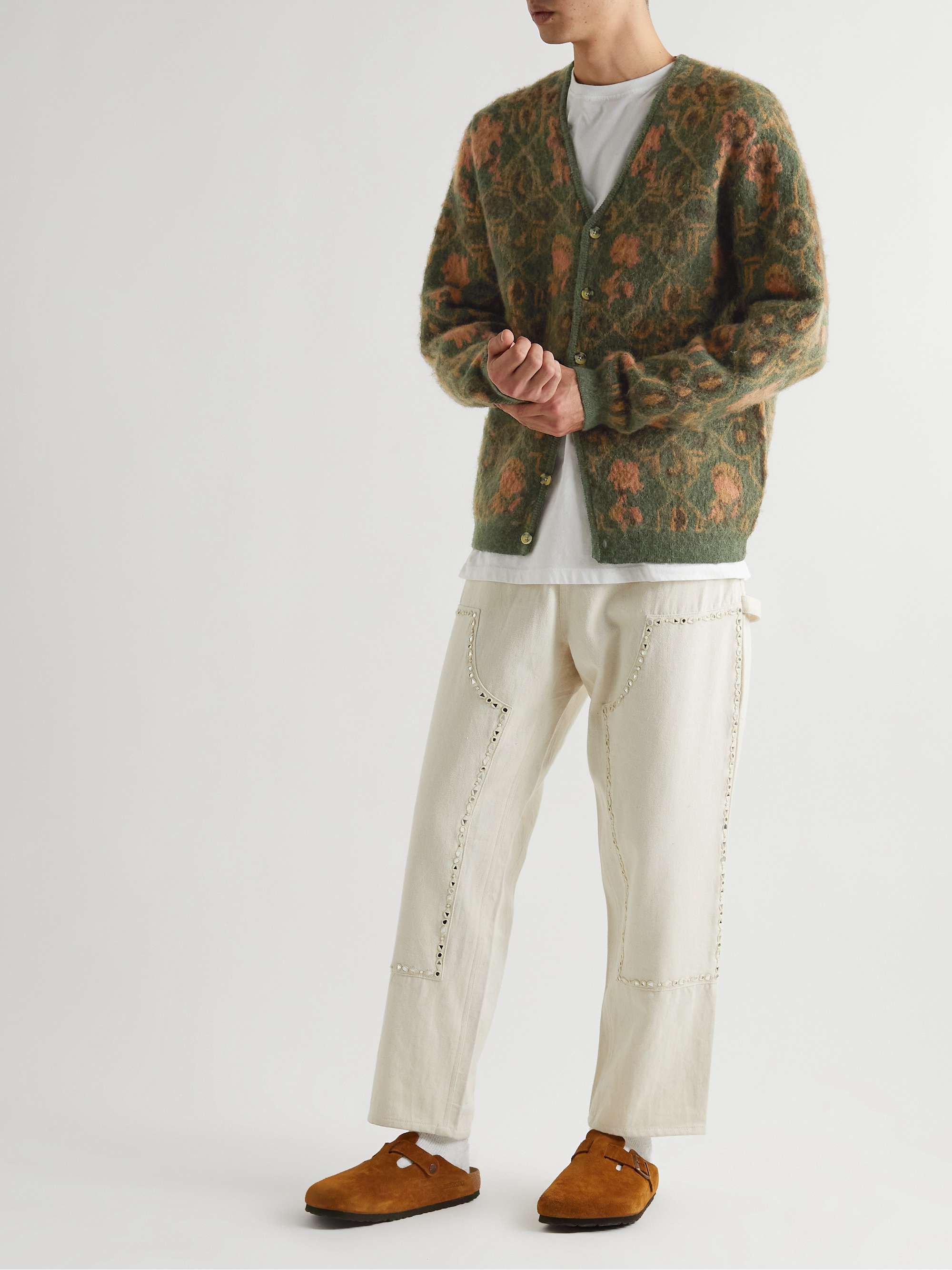BEAMS PLUS Floral-Print Jacquard-Knit Cardigan