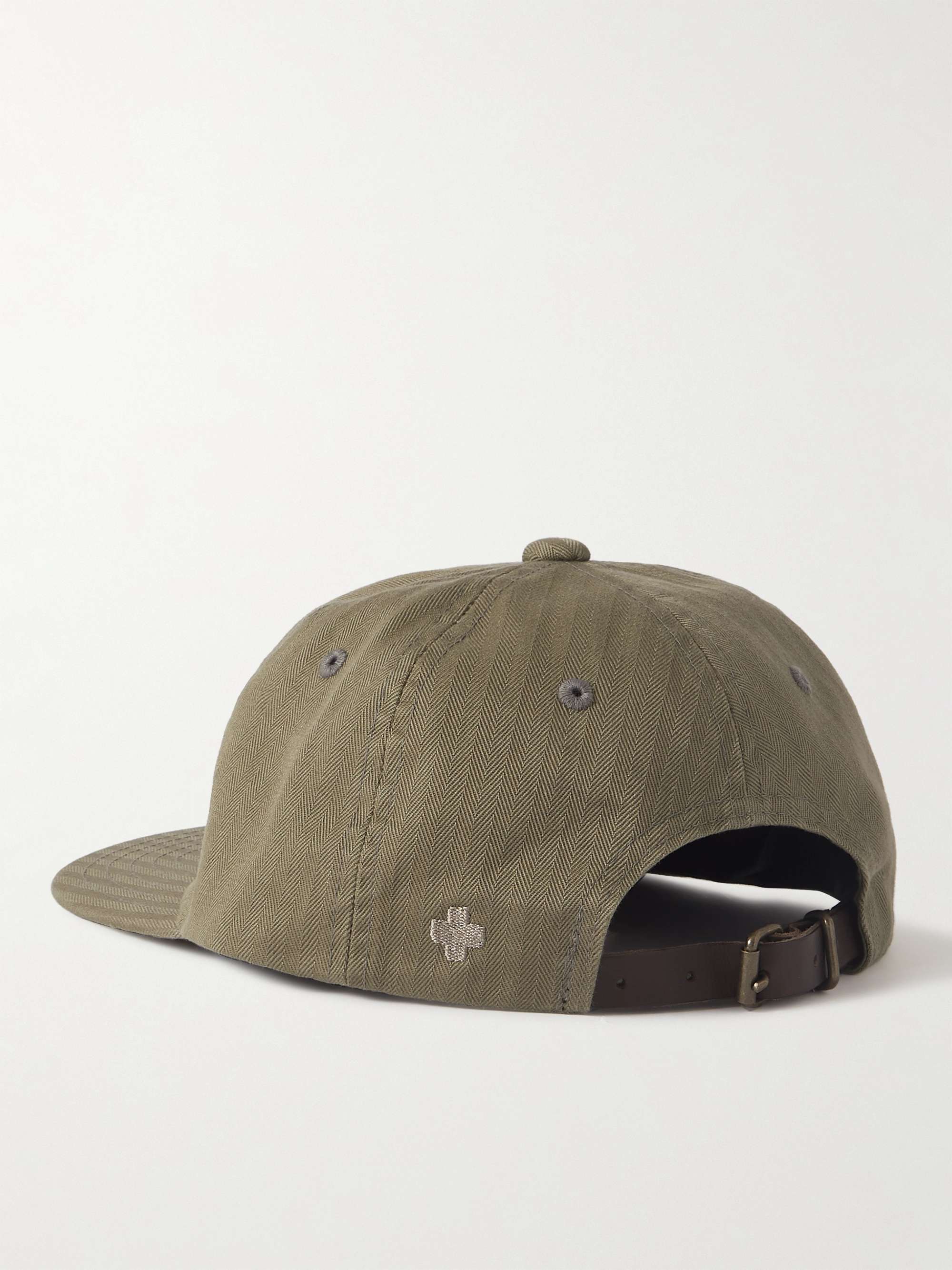 BEAMS PLUS Logo-Embroidered Leather-Trimmed Herringbone Cotton Cap
