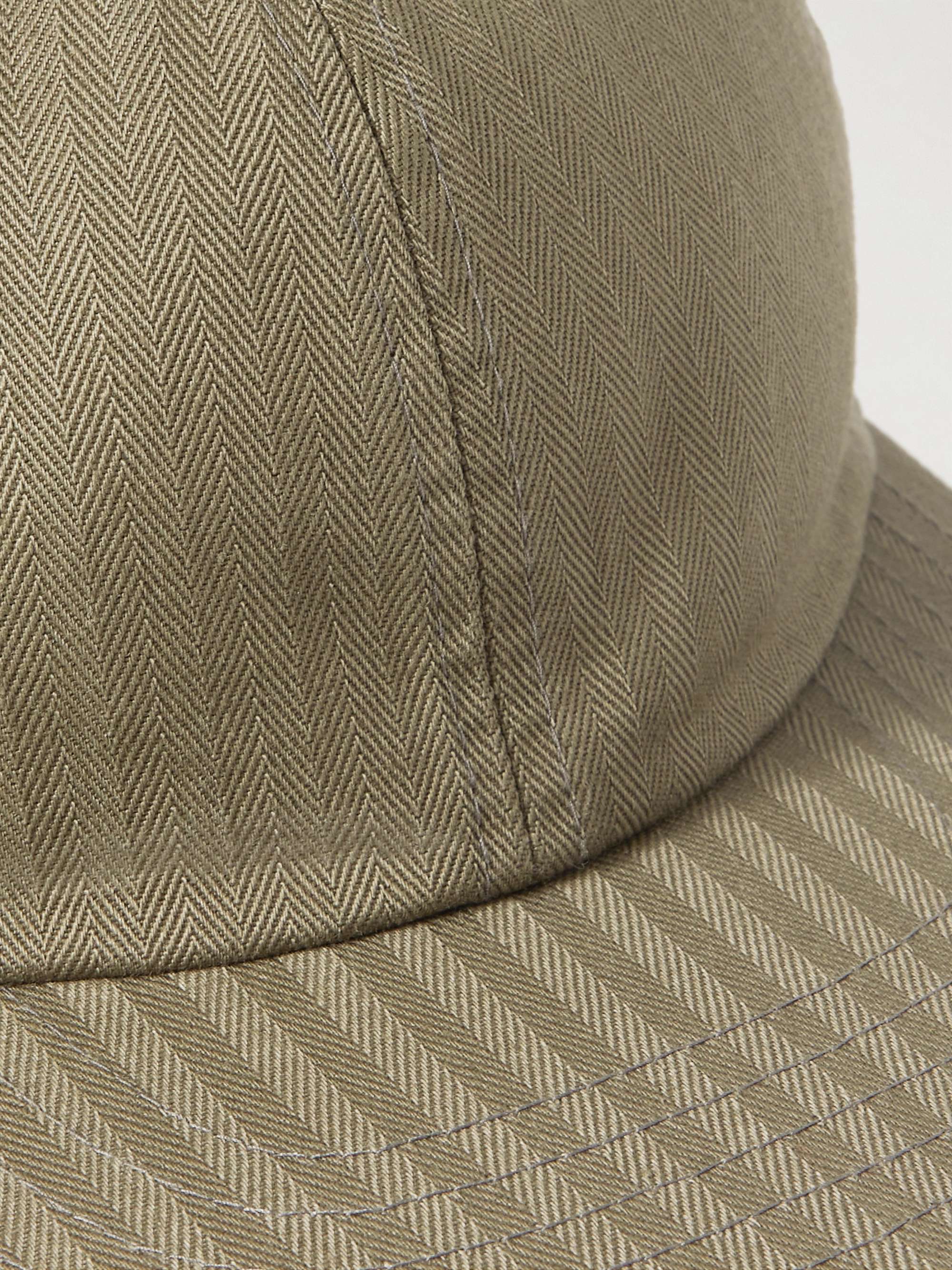 BEAMS PLUS Logo-Embroidered Leather-Trimmed Herringbone Cotton Cap
